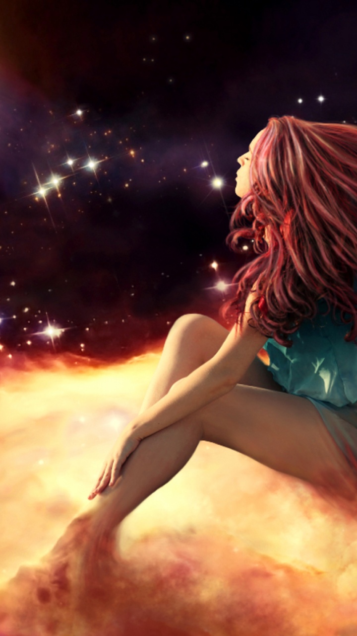 Woman Red Hair Space Trip Galaxy s3 wallpaper