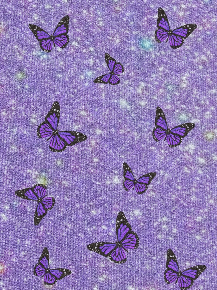 Aesthetic purple sparkle butterfly background
