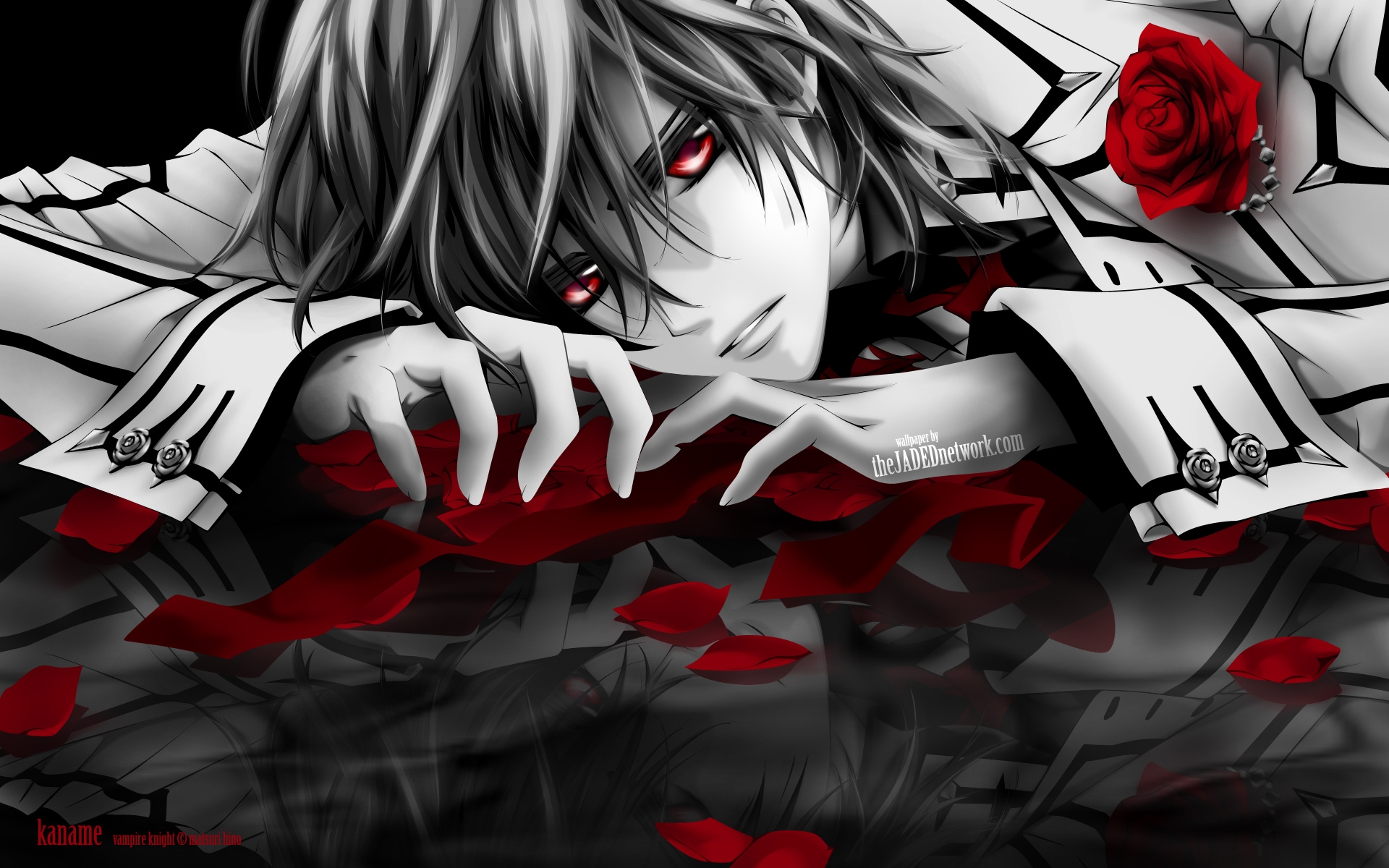 Sad Anime Boy with Red Roses HD Wallpaper