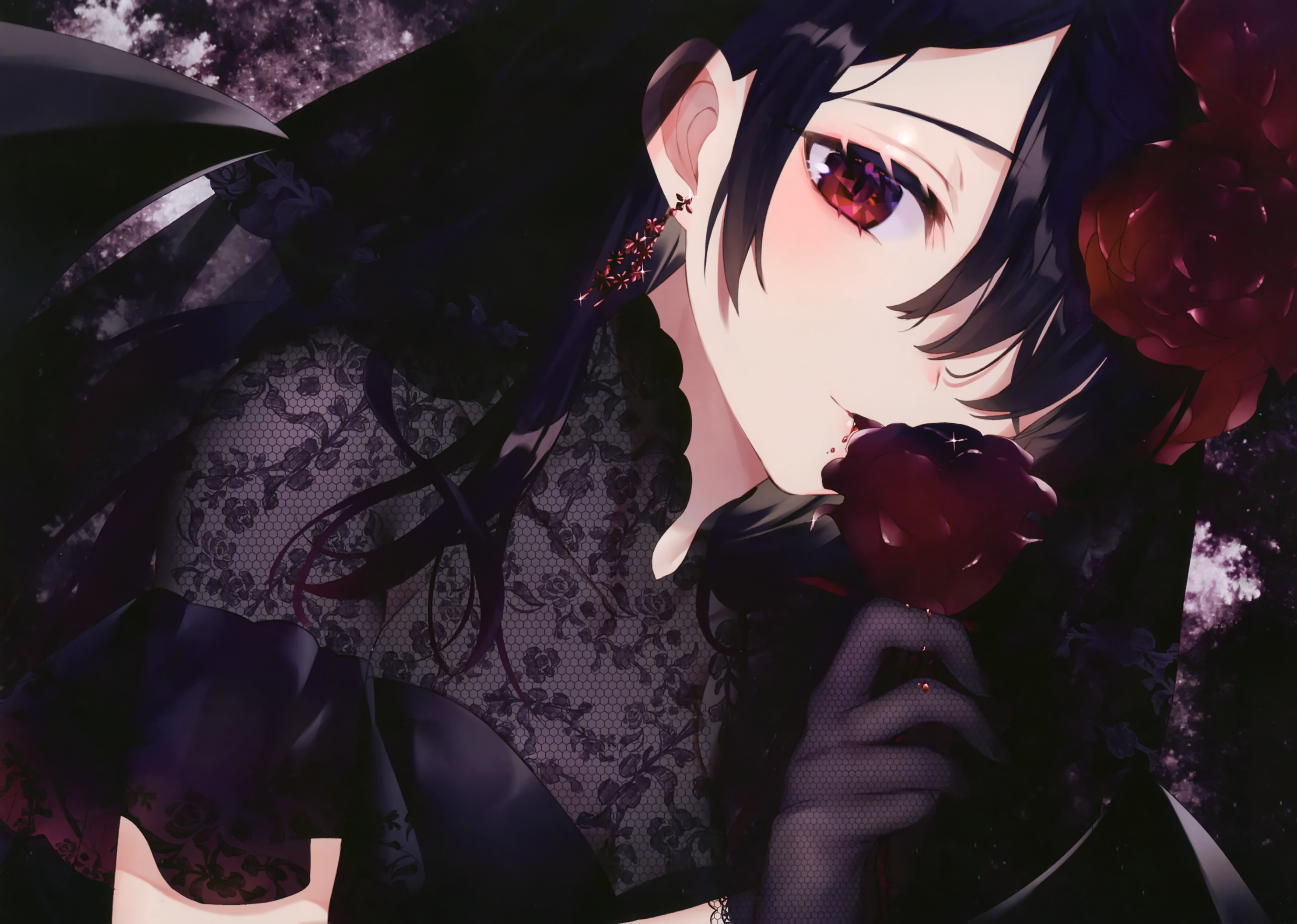 Wallpapers : anime, roses, red eyes, blood 2964x2111.