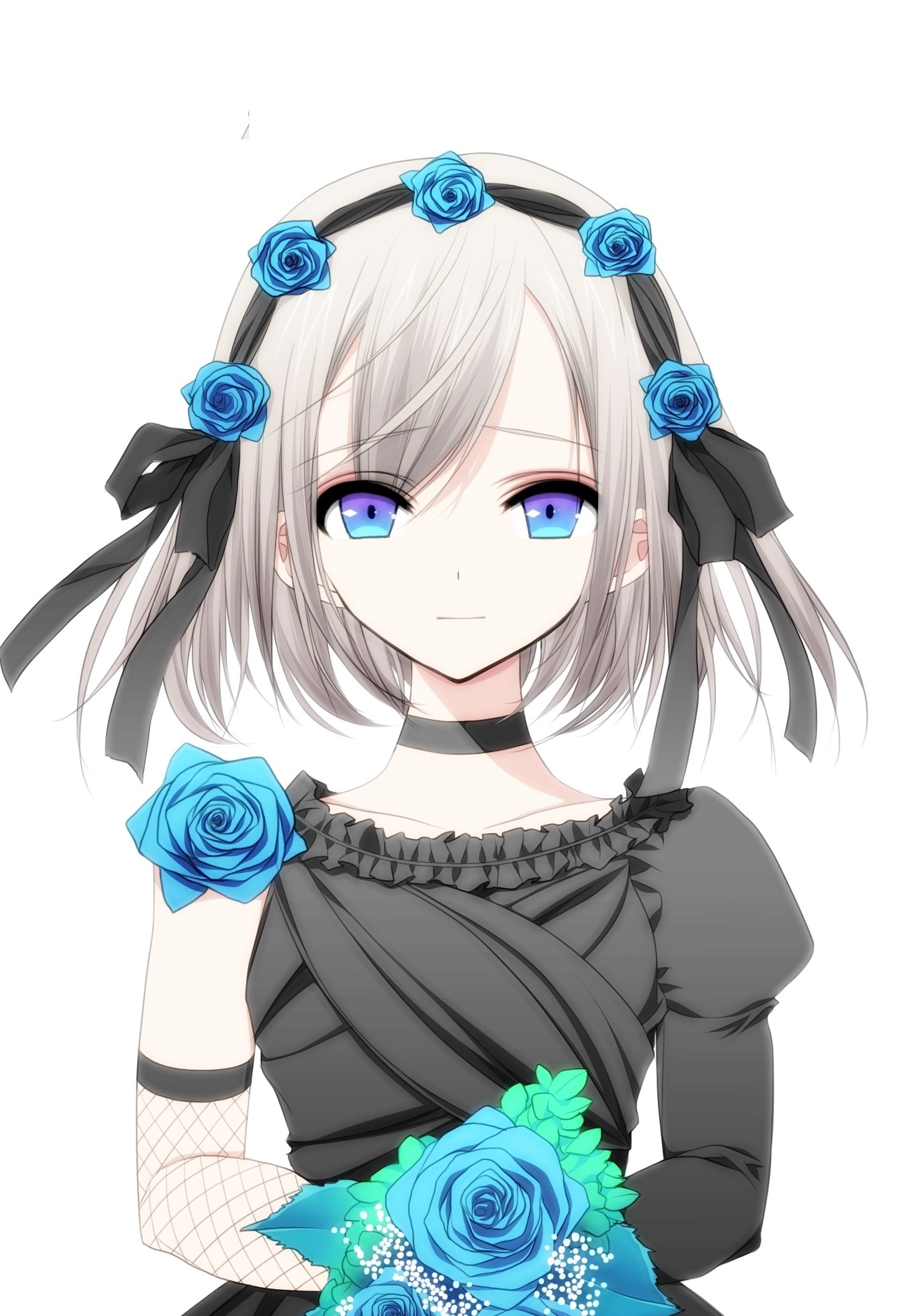 Download 1440x2560 wallpaper anime girl, blue roses, flowers, blue, qhd samsung galaxy s s edge, note, lg g 1440x2560 HD image, background, 6939