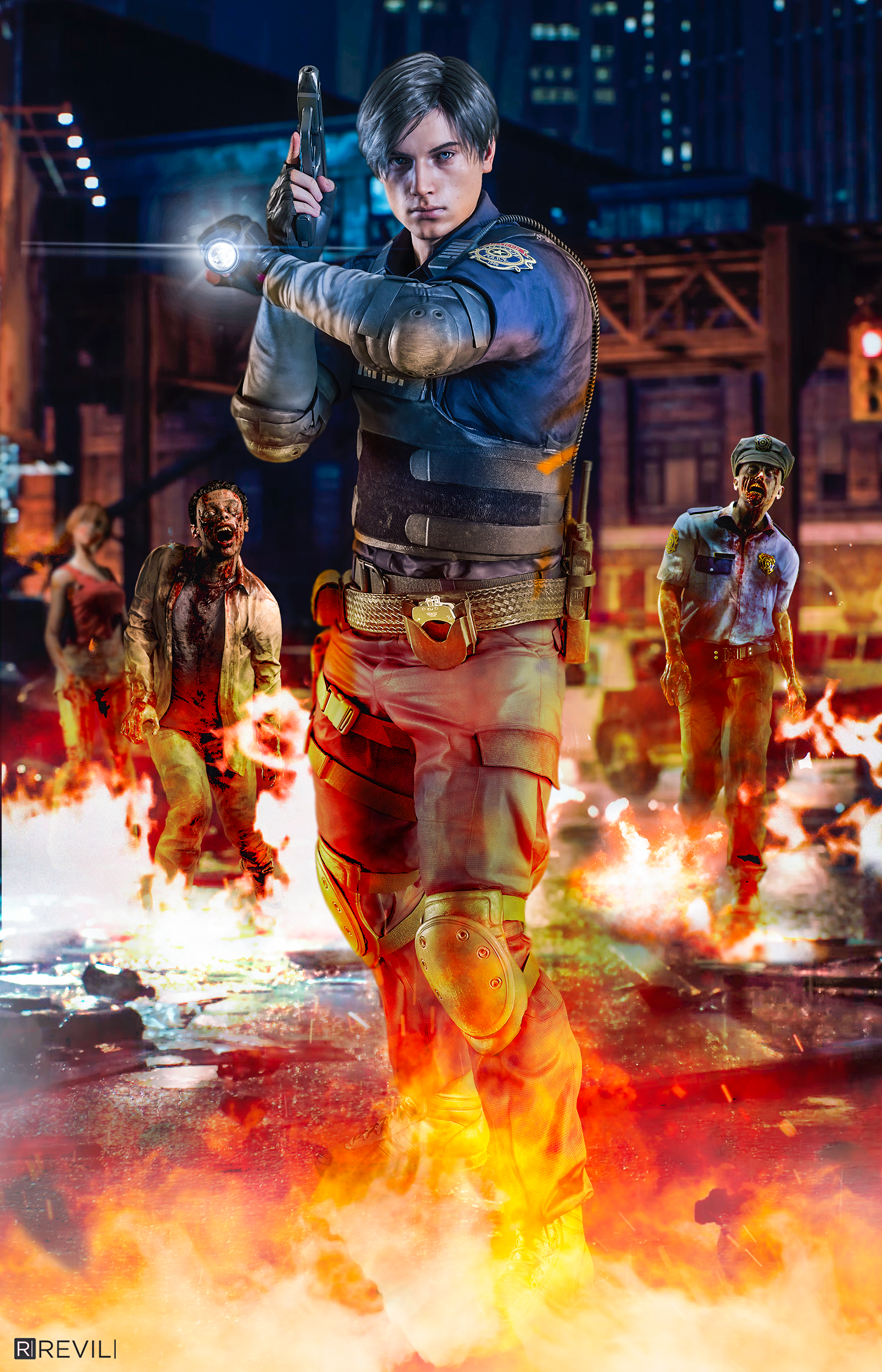 Resident Evil sky LeonKennedy standing art gameart cool night  AshleyGraham village videogames HD phone wallpaper  Pxfuel