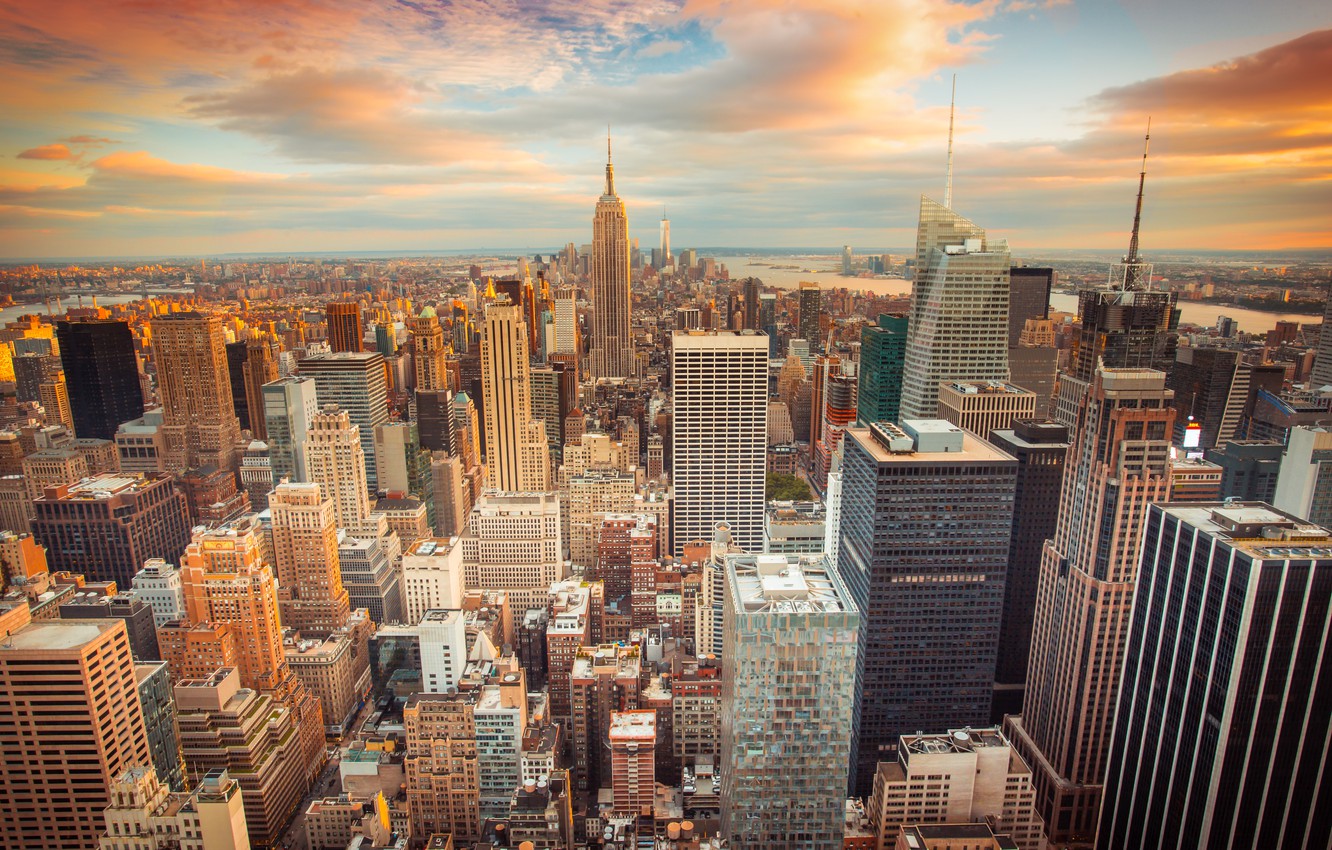 Wallpaper the city, USA, USA, New York, skyscrapers, sunset, New York City, buildings, downtown, skyscrapers image for desktop, section город
