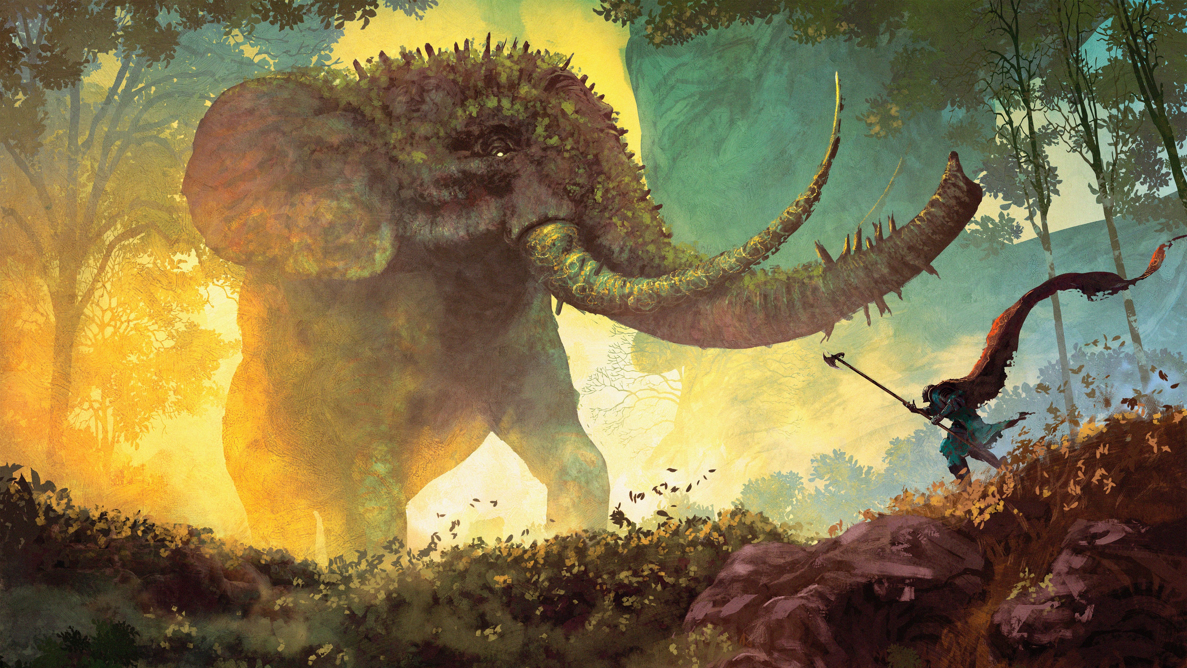 War Elephant Warrior Fantasy 4K Wallpaper