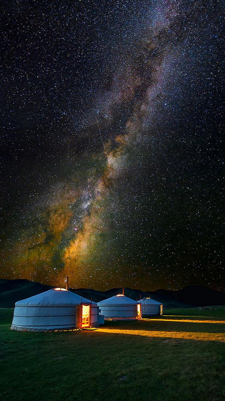Mongolian Yurt Camp Milky Way Stars iPhone 8 Wallpaper Free Download