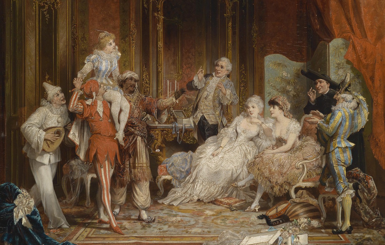 Wallpaper Ladies, Picture, Austria, Mask, Palace, The Conversation, Austria, Picture, Palace, Masks, Vienna, Vienna, 19 Th Century, 19th Century, Carl Schweninger Jr., Carl Sininger Jr. Image For Desktop, Section живопись