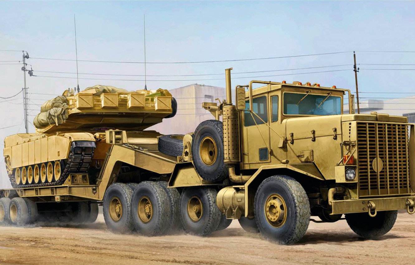 Wallpaper USA, Oshkosh, Army truck, Heavy Equipment Transport System, M911, HETS, M747 image for desktop, section оружие