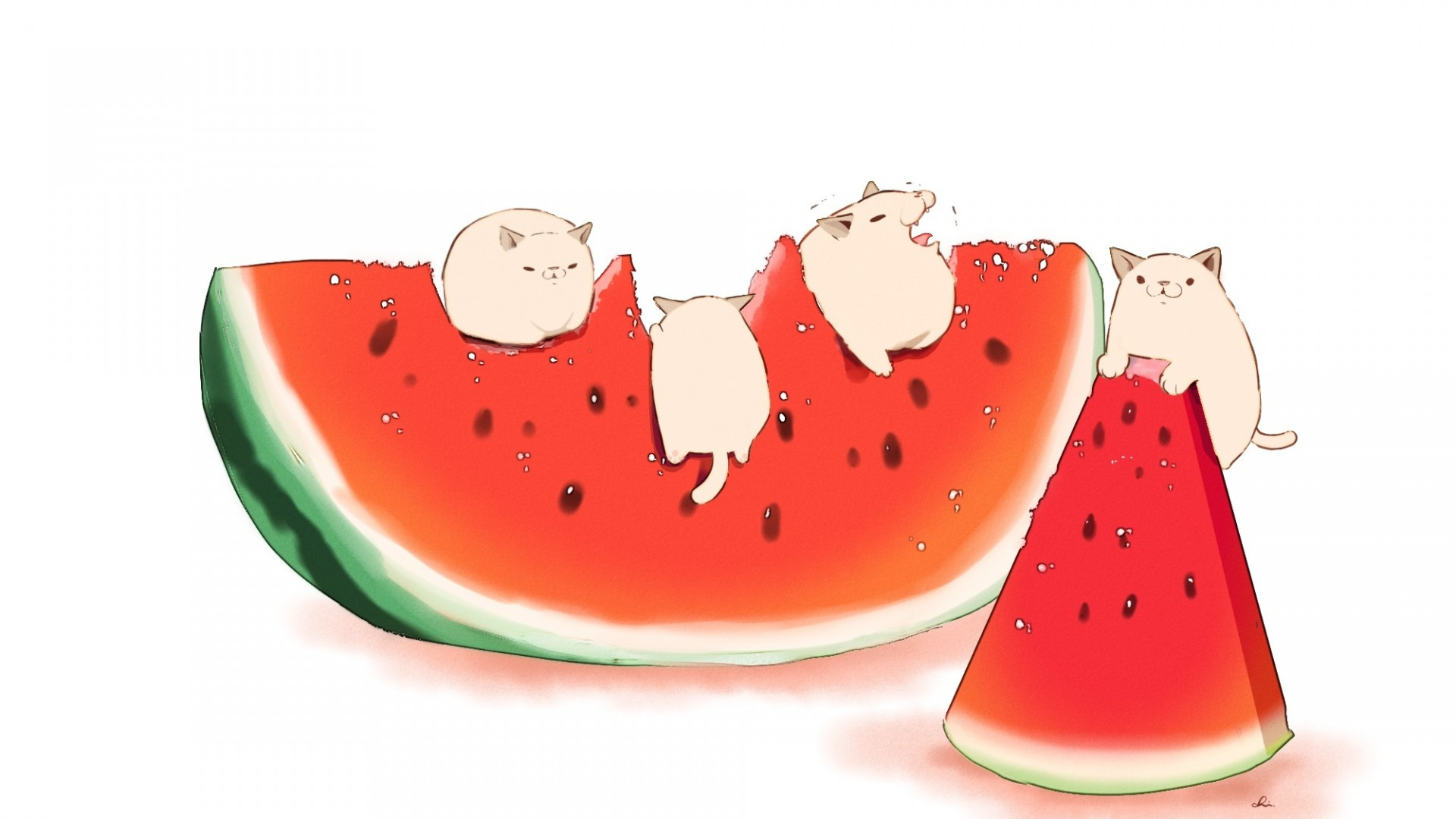 Download 1920x1080 Anime Fruits, Watermelon, Cute Creatures, Piece Wallpaper for Widescreen