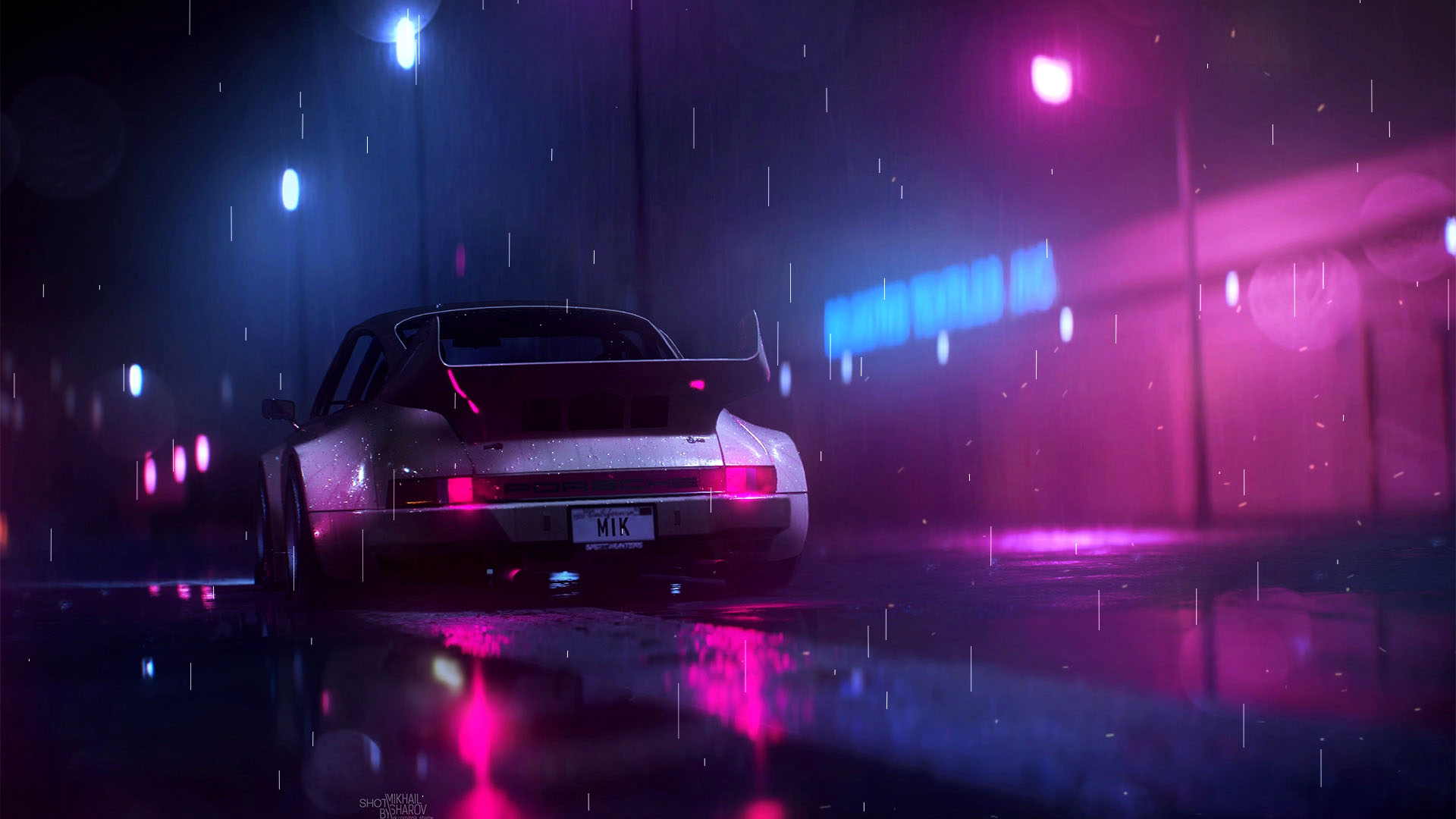 Neon Car In The Rain. Live Wallpaper PC