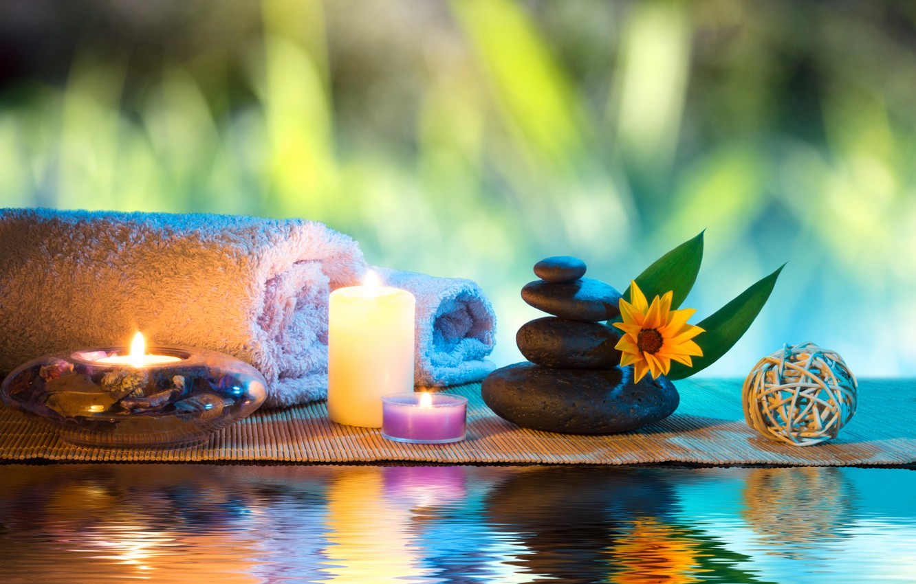 Wallpaper flower, water, candles, flower, water, Spa, Spa, candles, Spa stones, Spa stones image for desktop, section разное