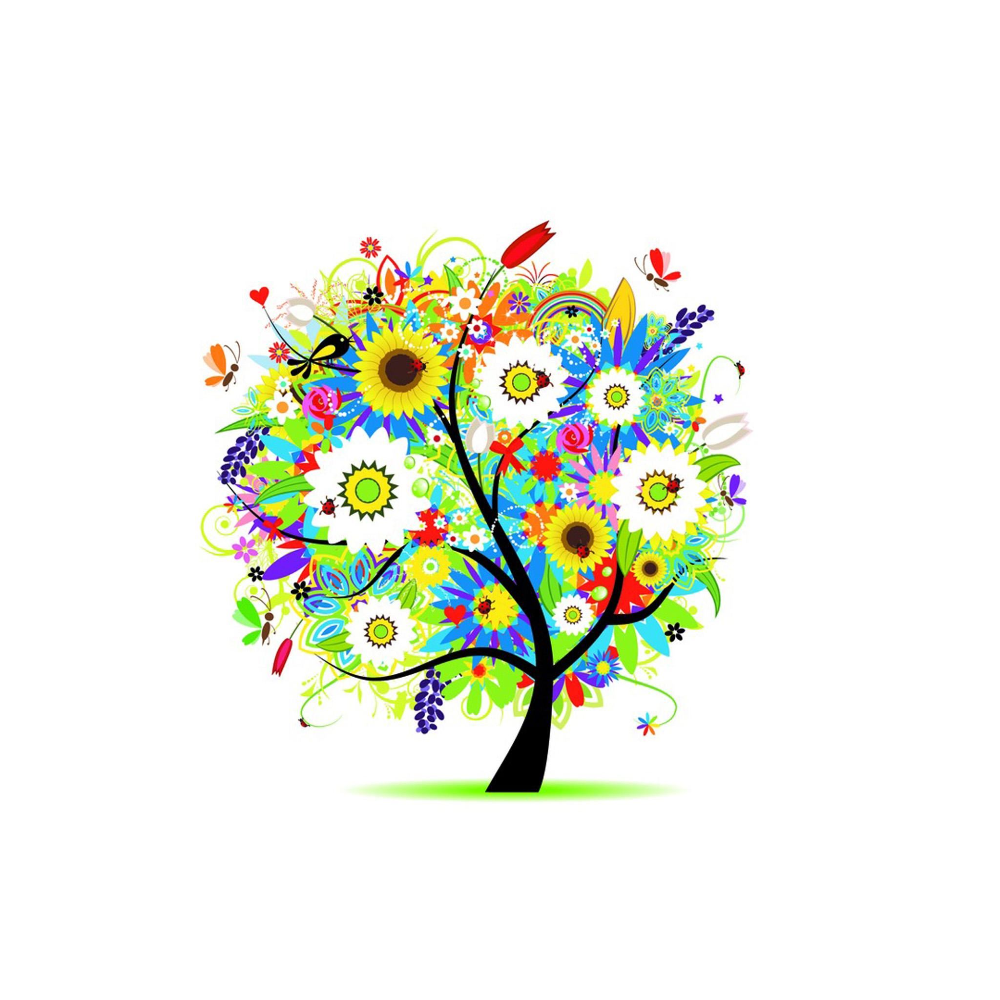 Colorful Flowers Tree Design Art iPad Air Wallpaper Free Download