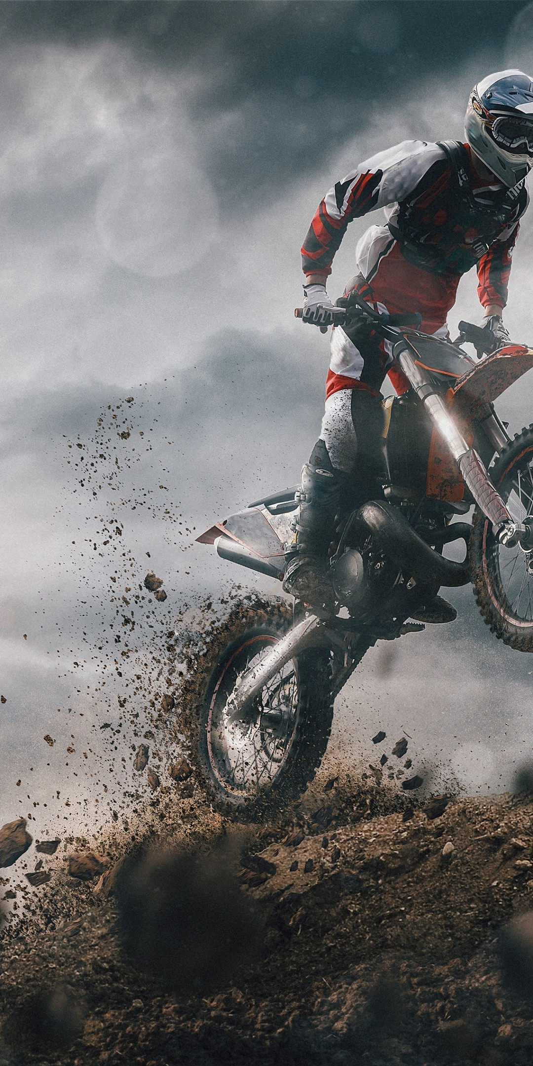 Download 1080x2160 Motocross, Dirt, Dark Clouds Wallpaper for Huawei Mate 10