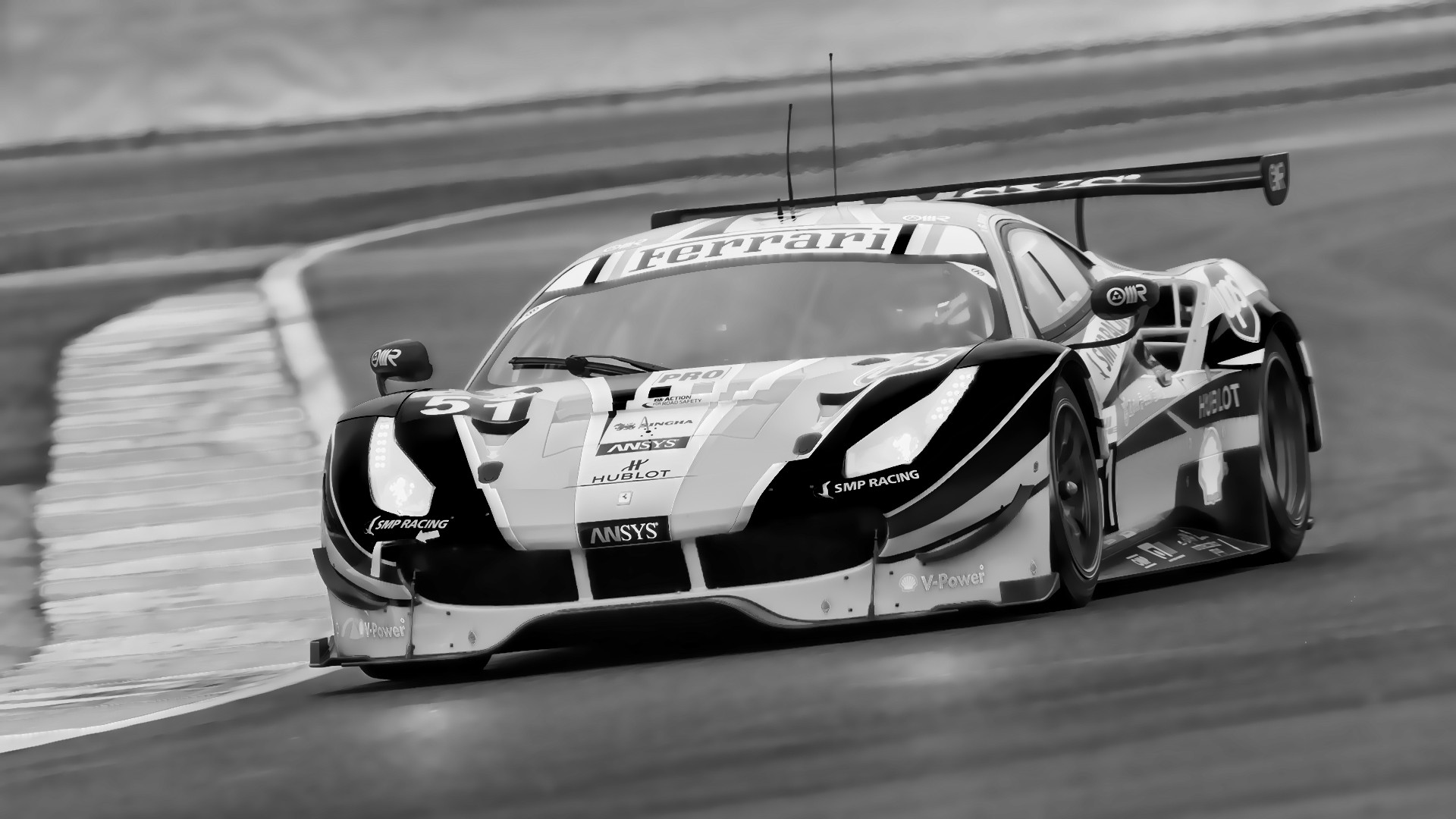 Wallpaper, 1920x1080 px, car, Ferrari 488 GTLM, FIA World Endurance Championship, monochrome 1920x1080