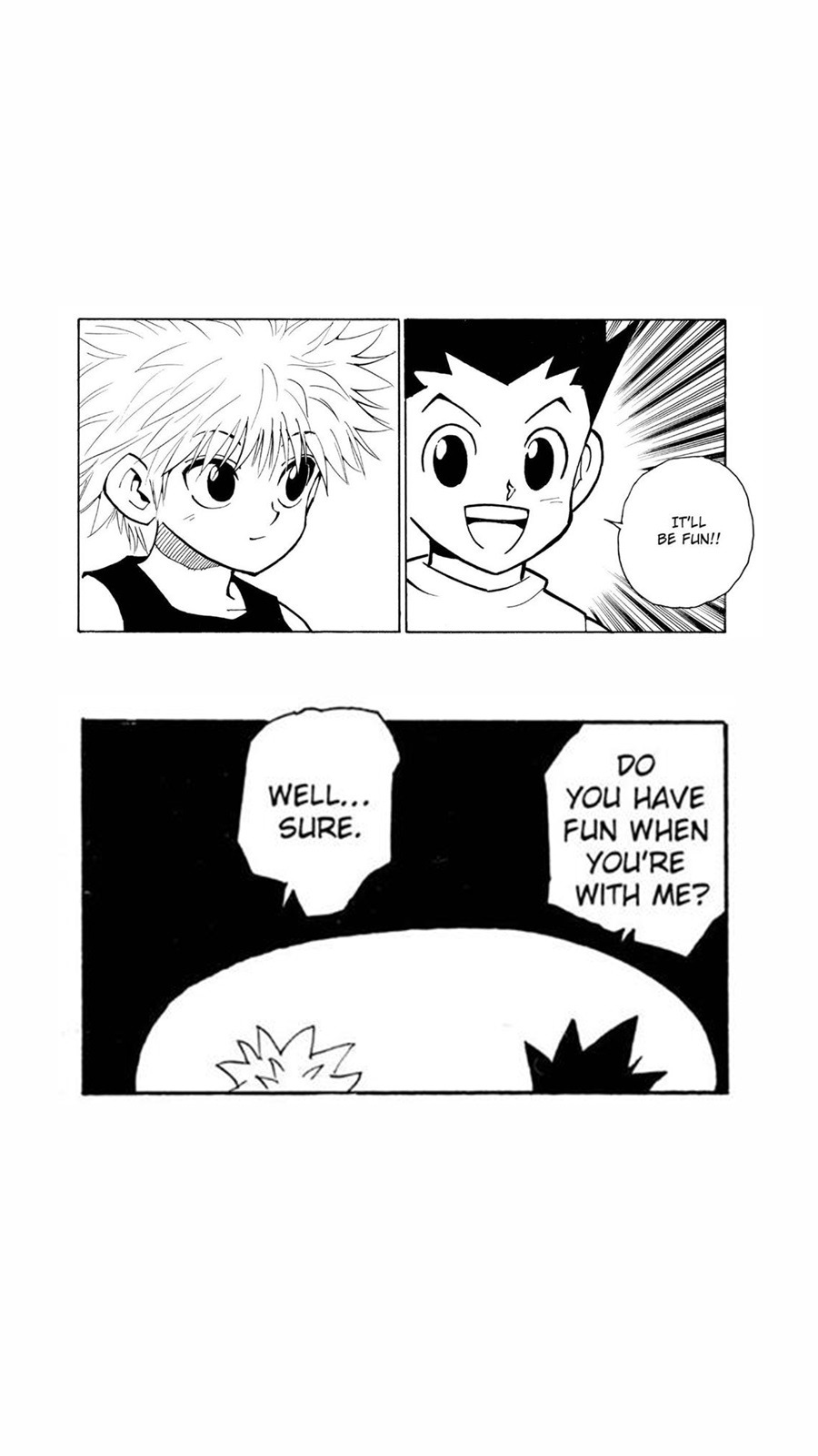 Hunter x Hunter Gon and Killua with random manga panel background