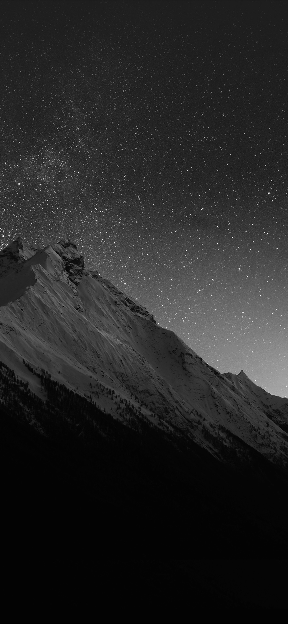 mountain night snow dark star bw