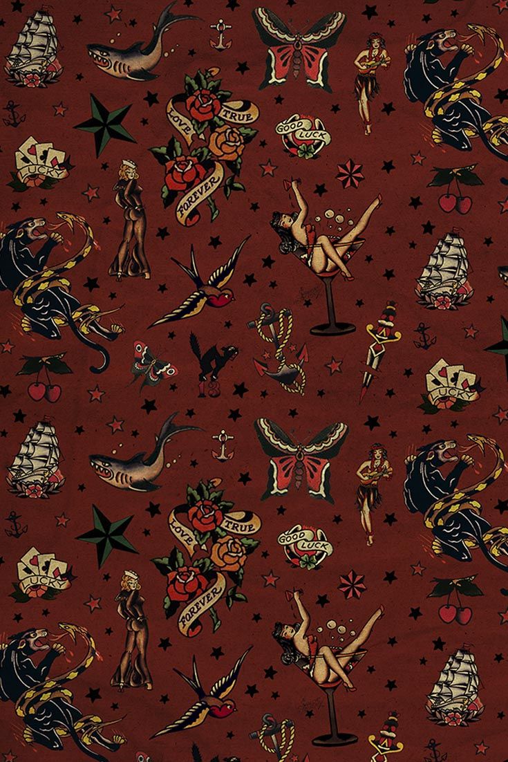 Old School Tattoo Fabric Wallpaper and Home Decor  Spoonflower