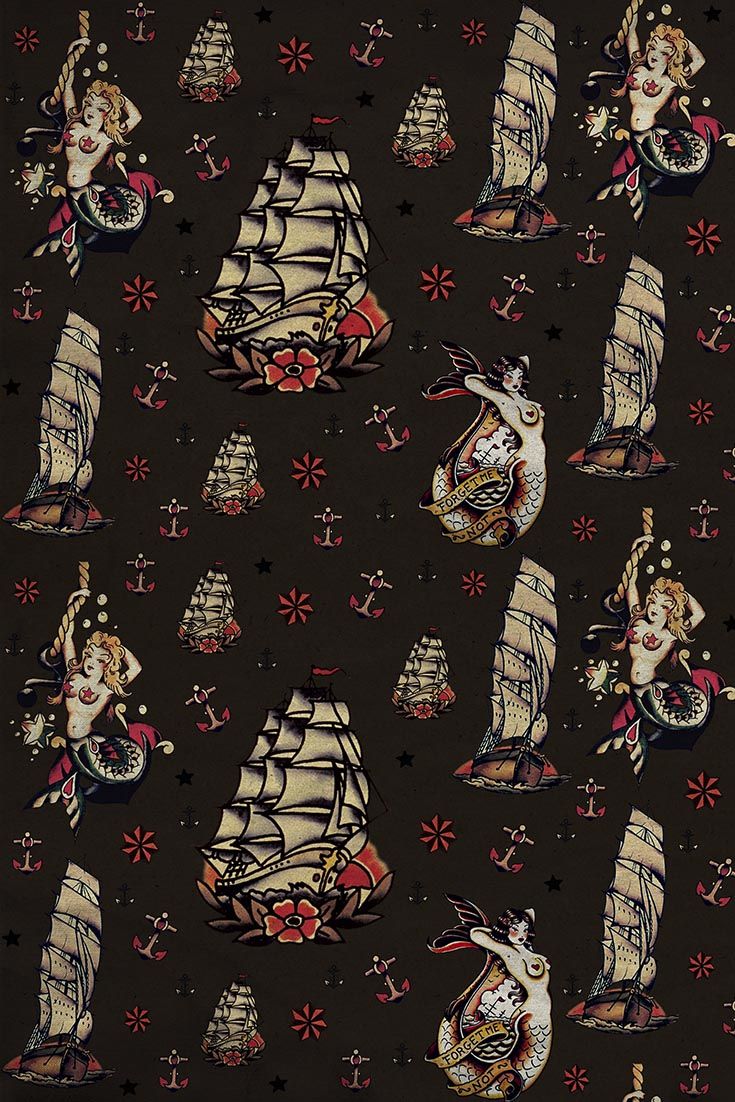 Tattoos Gift Wrapping paper, Sailor Jerry vintage tattoos nautical digital background. #etsy #paper #scrapbook #scrap. Sailor jerry, Digital paper, Vintage tattoo