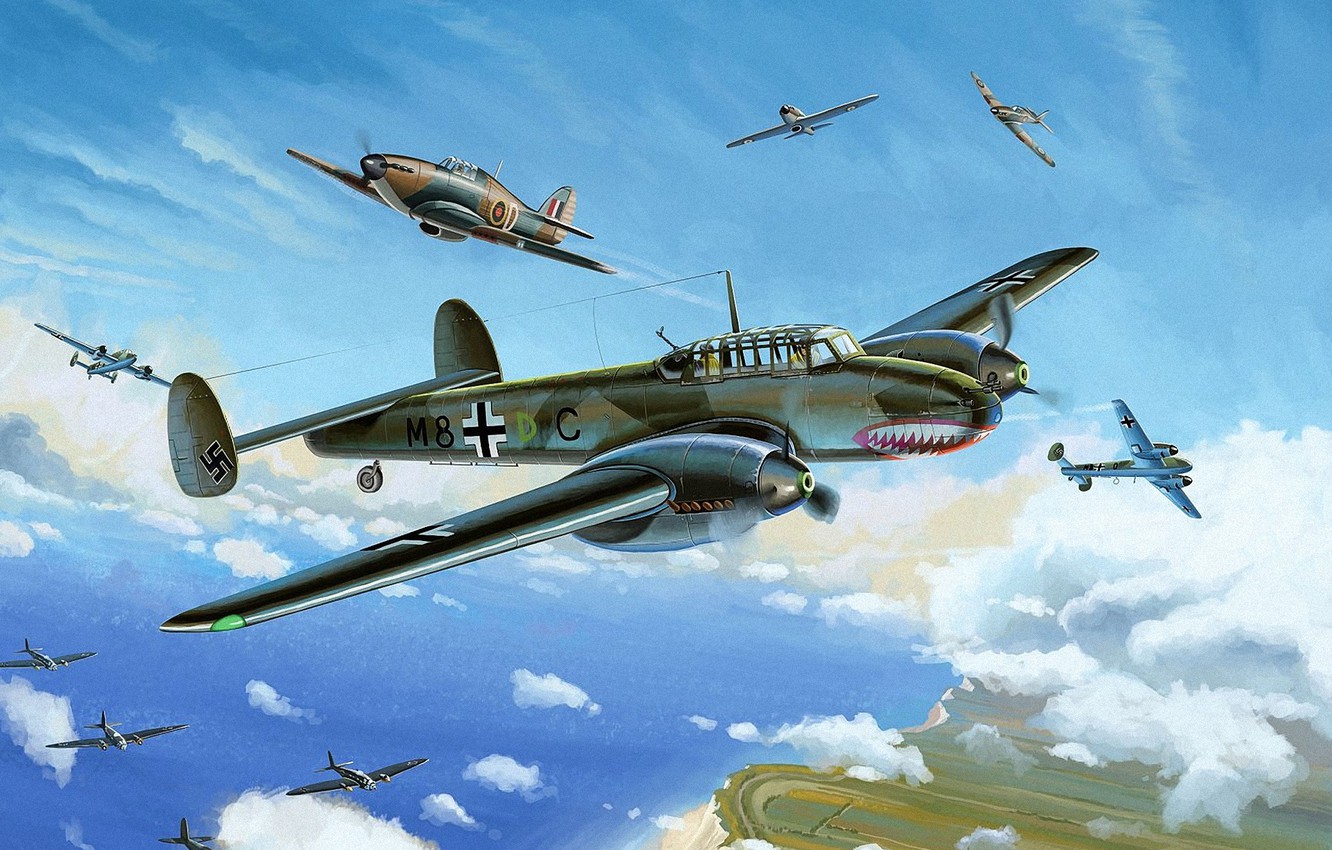 Wallpaper war, art, painting, Hurricane, drawing, ww He dogfight, bf battle of britain, dover image for desktop, section авиация