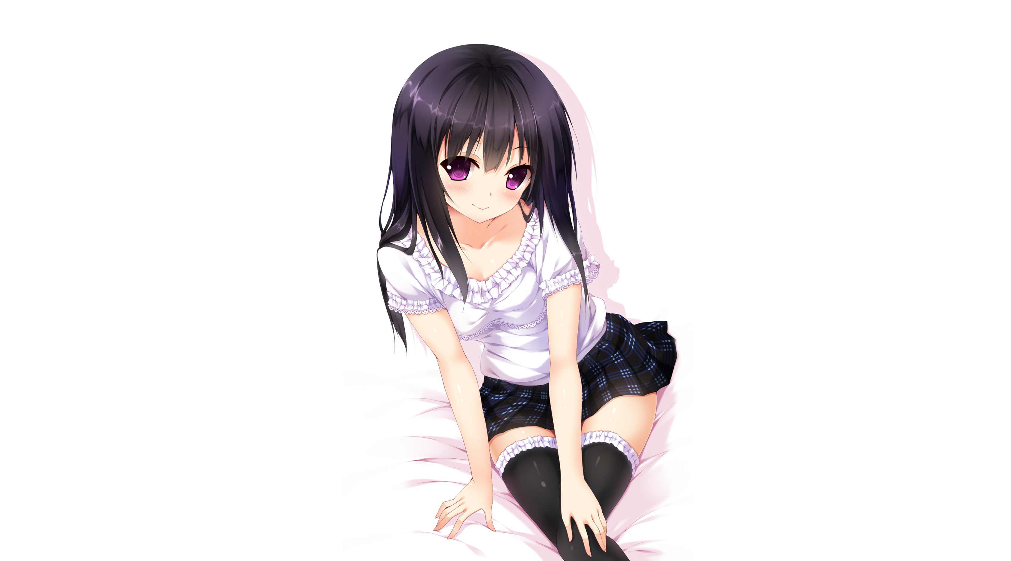 Girl, Purple Eyes, Black Hair, Anime, Smile, Skirt, Original (Anime), Long Hair wallpaper. Mocah HD Wallpaper