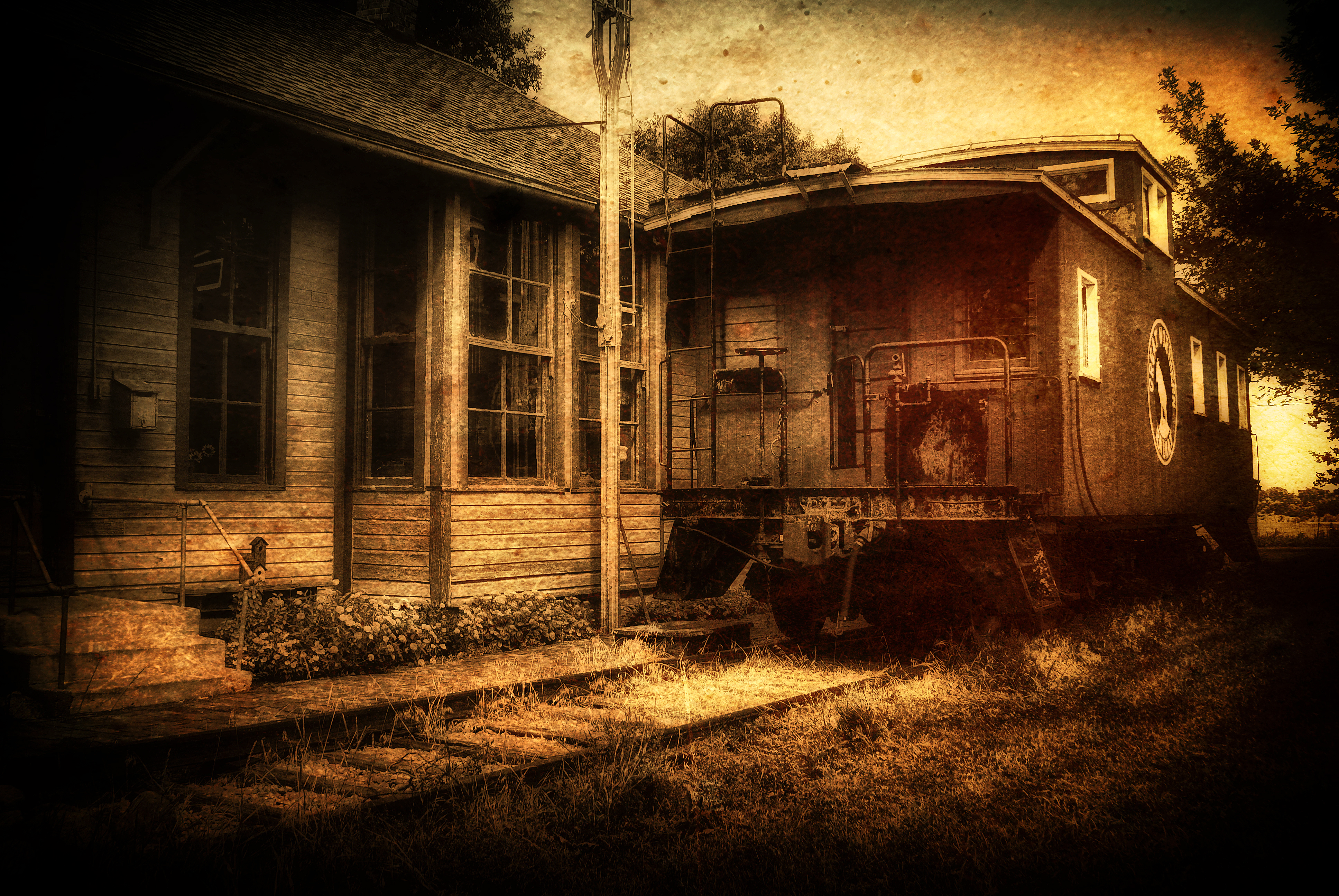 Wallpaper, sunlight, window, night, building, sky, wood, train, house, evening, texture, atmosphere, USA, Minnesota, light, tree, home, darkness, facade, masterclasselite, tatot, restoration, depot, caboose, heritagevillage, mtlake, cottonwoodcounty