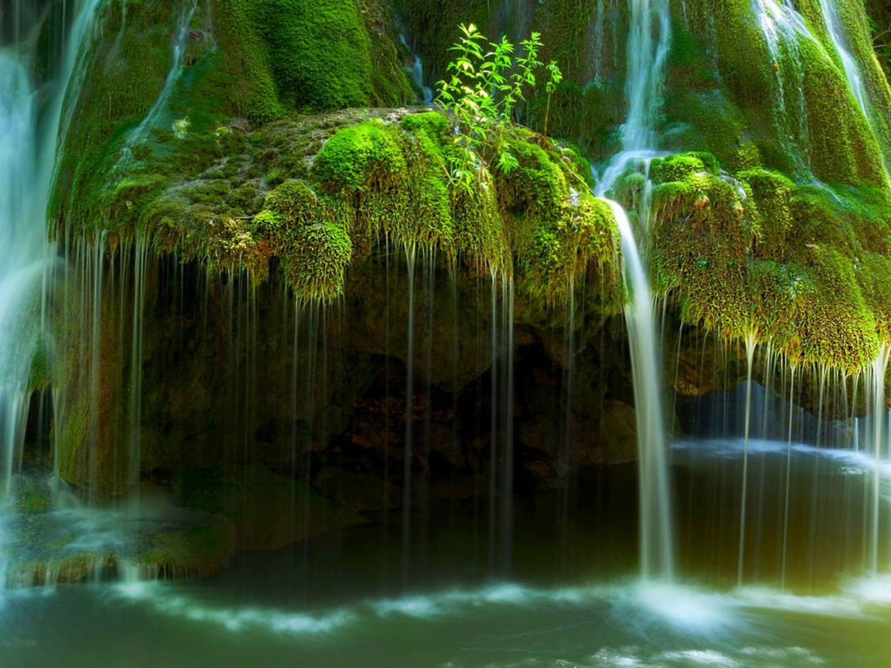 Waterfall In Romania River Rock With Green Moss Flowing Water Lake Nature Landscape Wallpaper HD 1920x1080, Wallpaper13.com