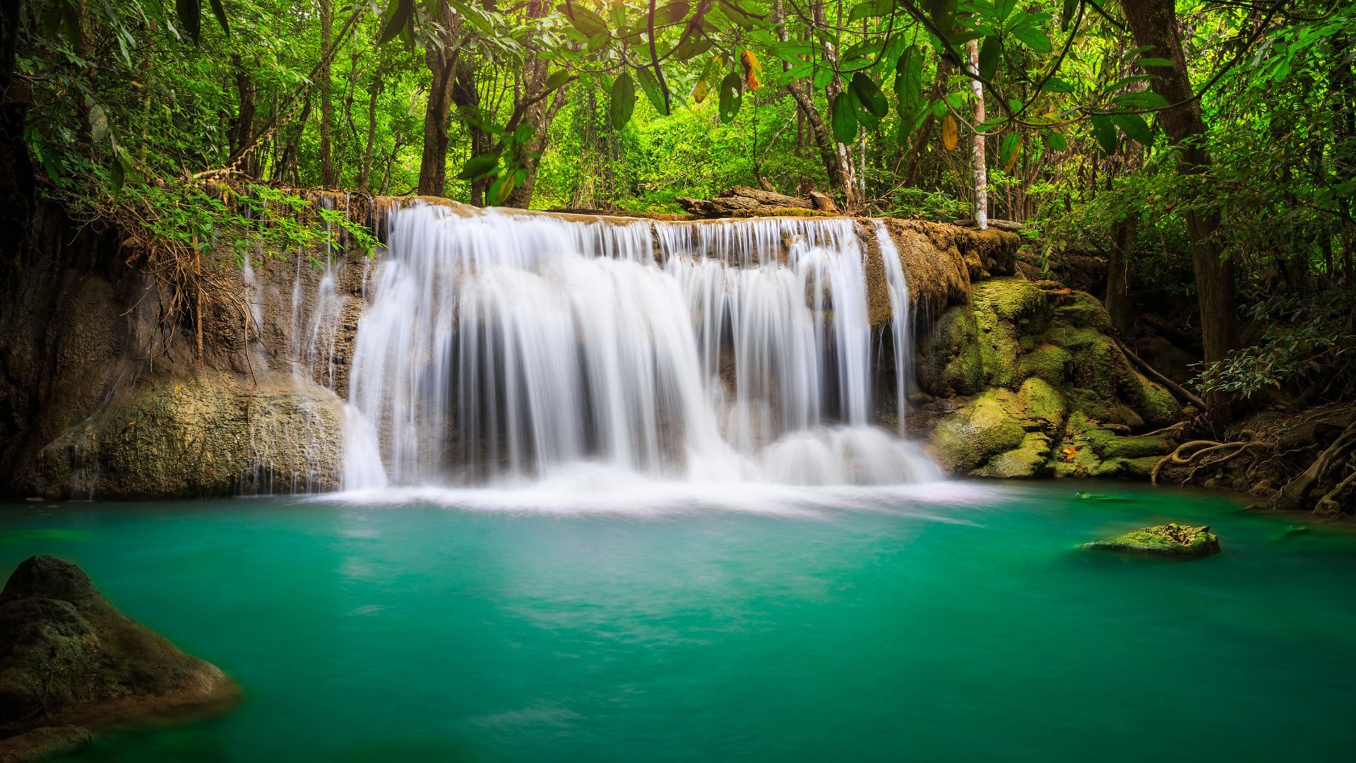 Waterfall flowing water natural beauty wallpaper