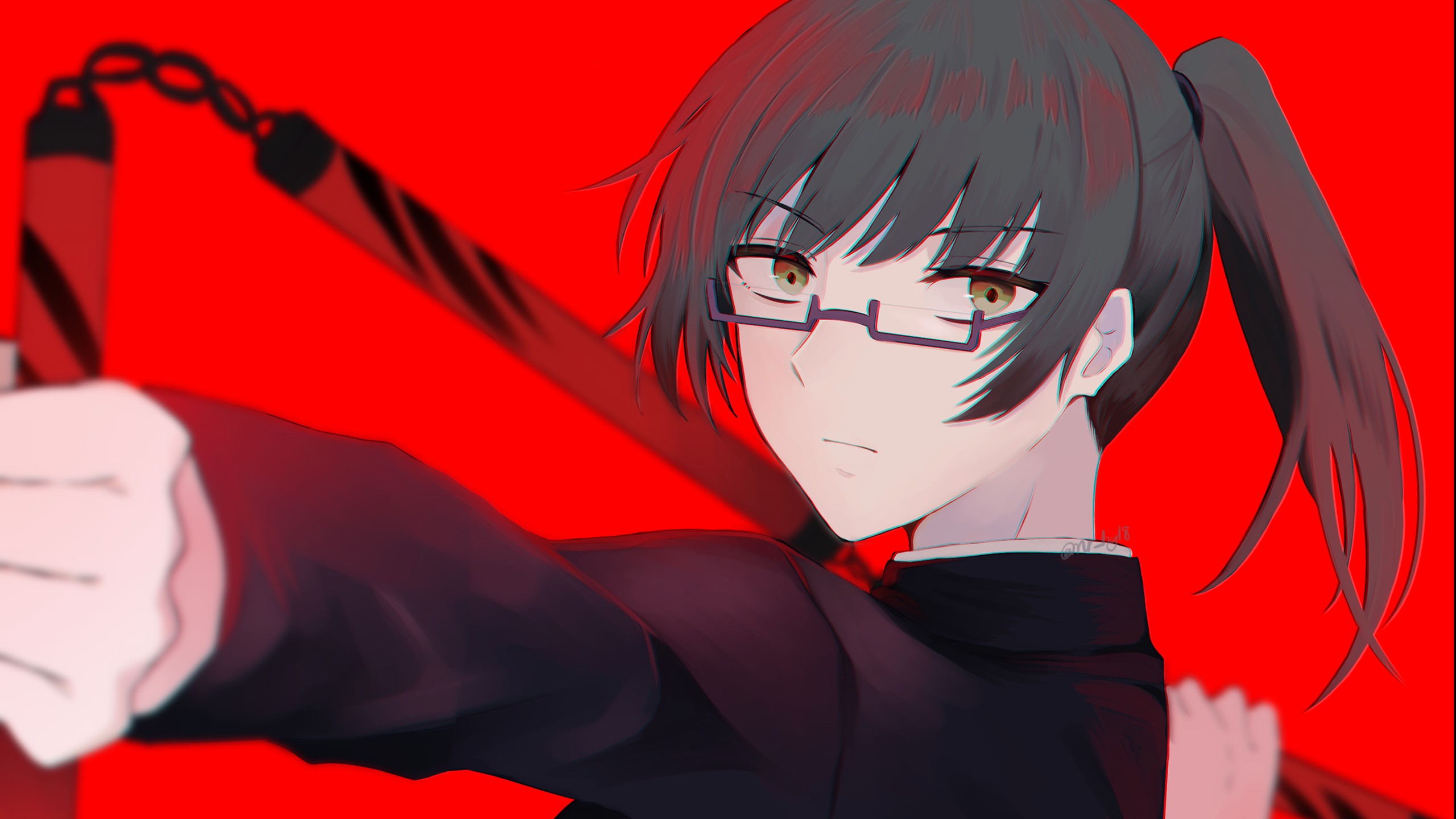 Brown Eyes Girl Glasses Green Hair Maki Zenin Ponytail HD Jujutsu Kaisen Wallpaper