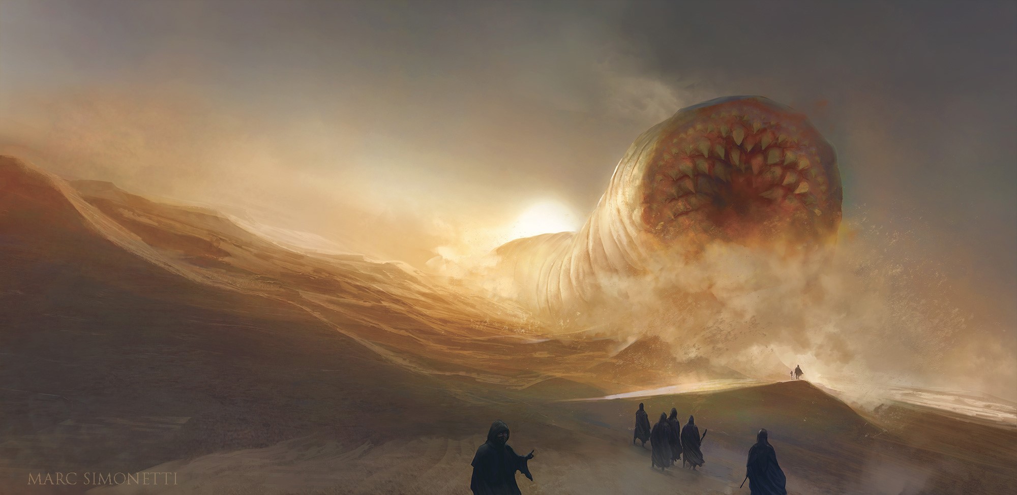 Wallpaper / science fiction, Dune (series), Marc Simonetti, digital art, Sandworm, Arrakis