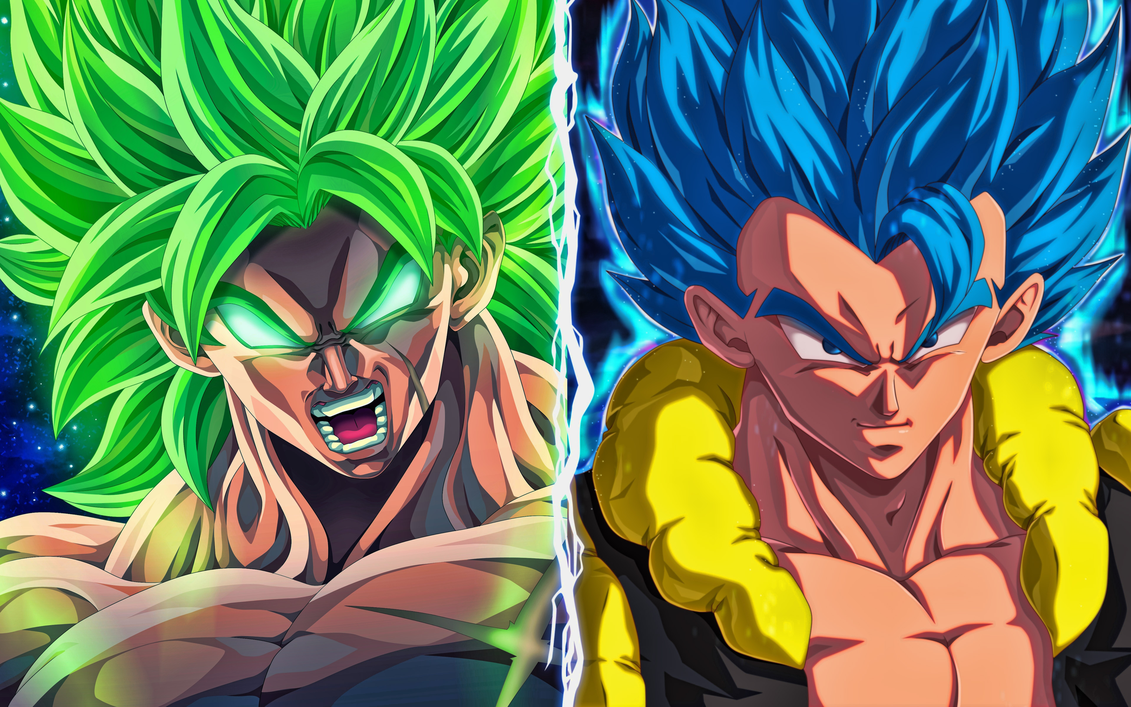 Download wallpaper Broly vs Gogeta, 4k, Dragon Ball, fan art, DBS, Dragon Ball Super, Broly, Gogeta, DBS characters, Broly DBS, Gogeta DBS for desktop with resolution 3840x2400. High Quality HD picture wallpaper