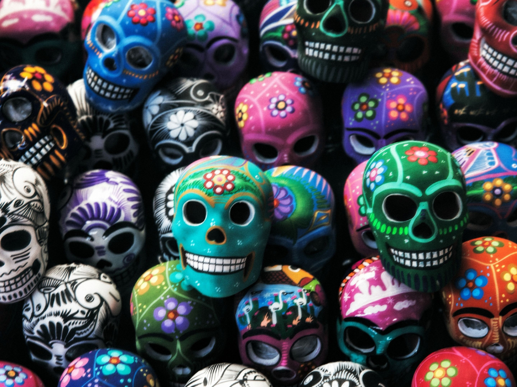 Desktop wallpaper mexican art, colorful skulls, HD image, picture, background, ad0159