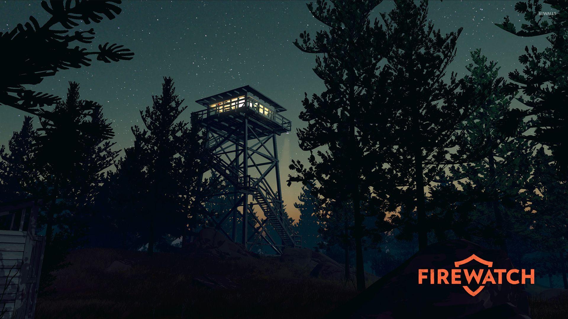 Fire lookout tower in the night wallpaper wallpaper