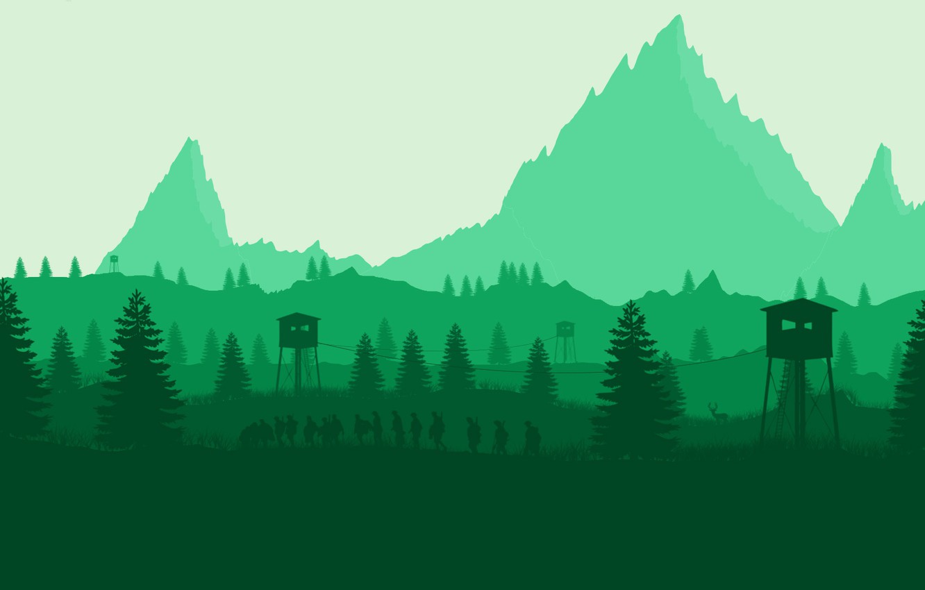 Wallpaper Mountains, The game, Forest, View, People, Hills, Landscape, Silhouettes, Campo Santo, Firewatch, The tower, Fire watch image for desktop, section игры