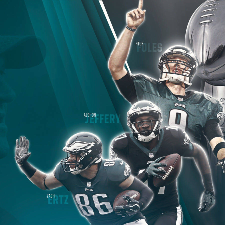 Download Three Players Of Philadelphia Eagles Poster Wallpaper