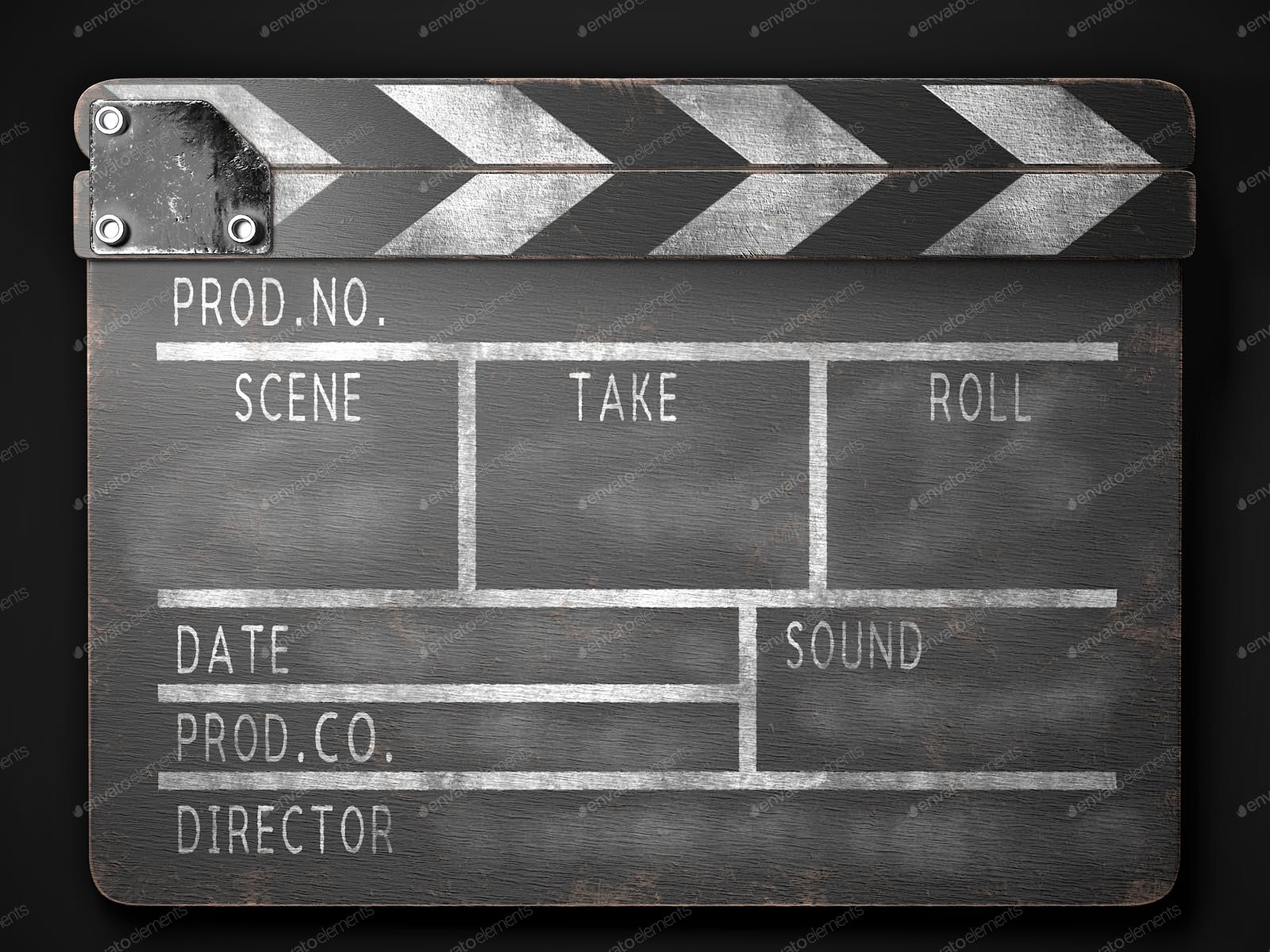Clapperboard on a dark background front view. 3D rendering. photo by ilyarexi on Envato Elements