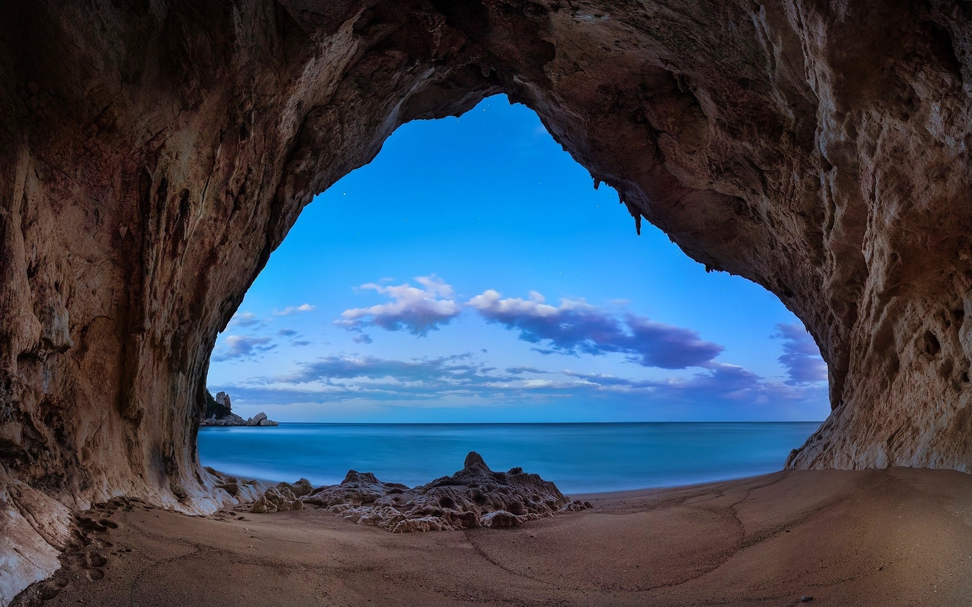 landscape, Nature, Beach, Cave, Sand, Rock, Sea, Clouds, Blue, Morning, Coast Wallpaper HD / Desktop and Mobile Background