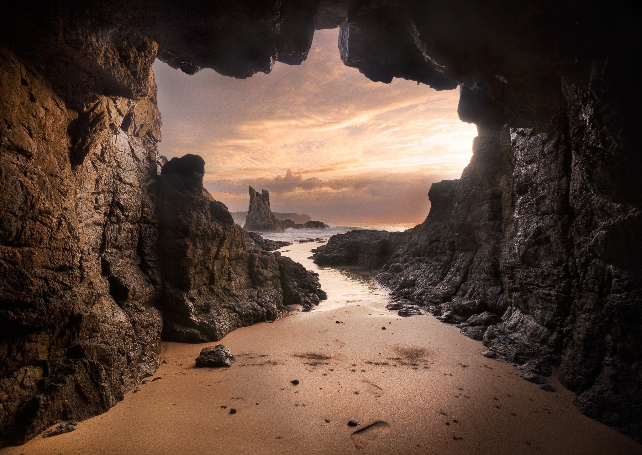 beach, Cave, Australia, Sand, Rock, Sea, Sunset, Clouds, Nature, Landscape Wallpaper HD / Desktop and Mobile Background
