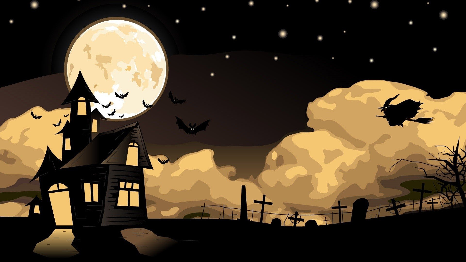 Download Wallpaper, Download 1920x1080 halloween moon cartoonish drawn witches 1920x1080 wallpaper Wallpaper –Free Wallpaper Download