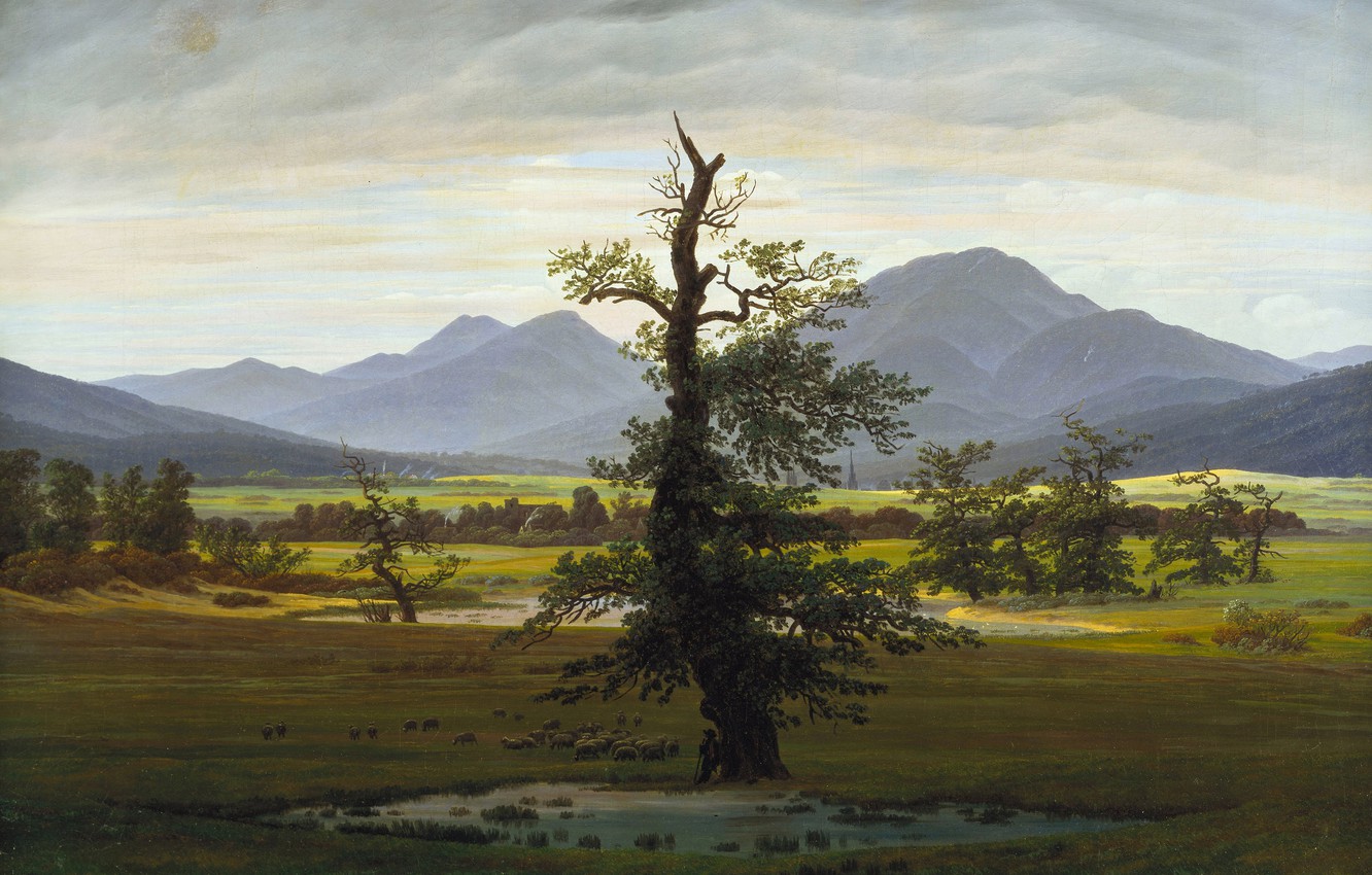 Wallpaper landscape, nature, picture, Caspar David Friedrich, Lonely Tree image for desktop, section живопись