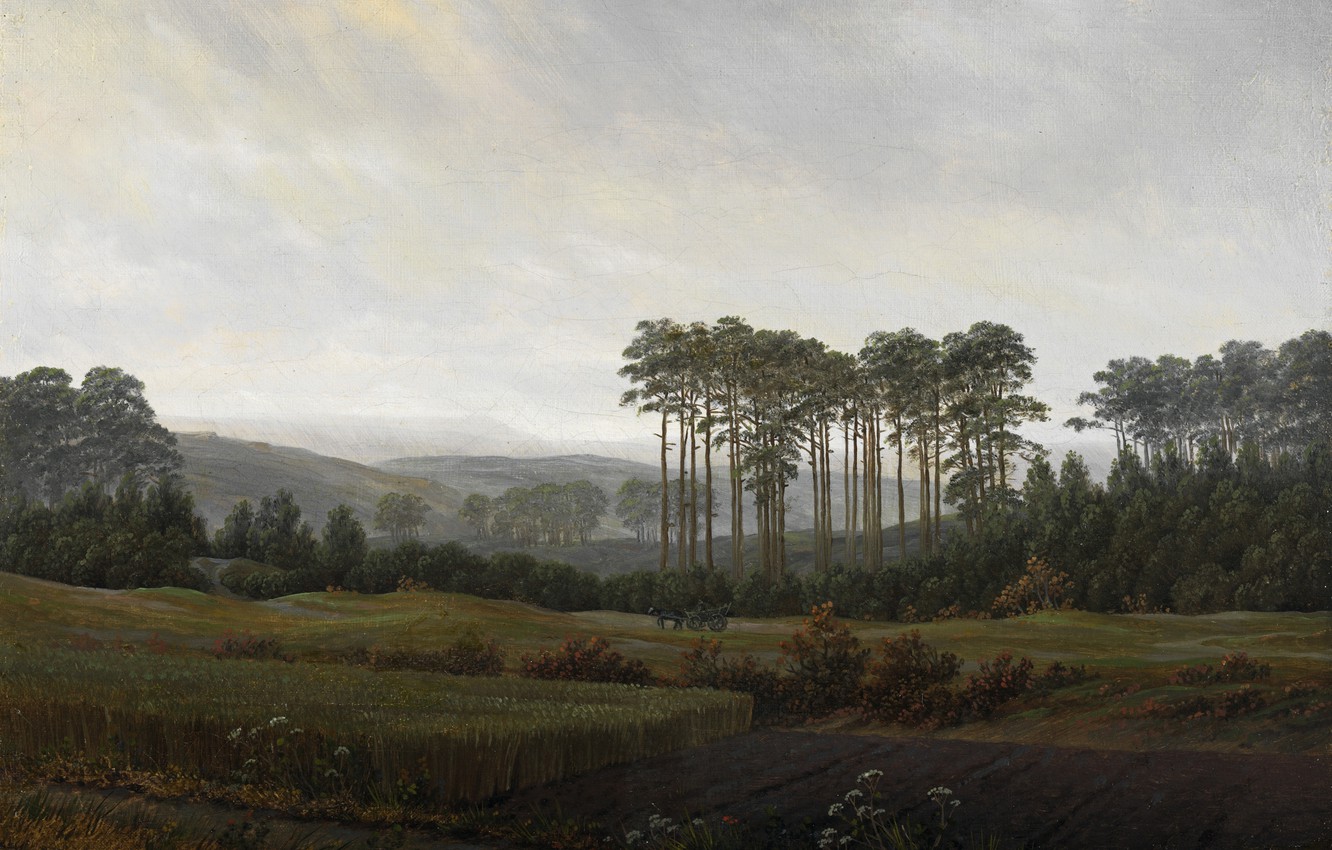 Wallpaper trees, landscape, nature, picture, Caspar David Friedrich, Afternoon image for desktop, section живопись