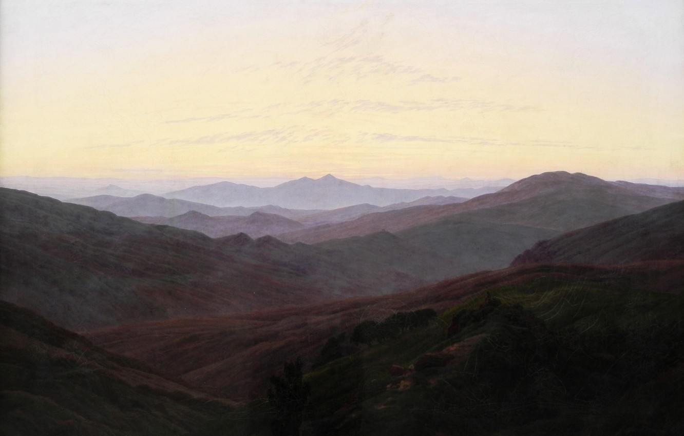 Wallpaper landscape, mountains, picture, Caspar David Friedrich, Riesengebirge image for desktop, section живопись