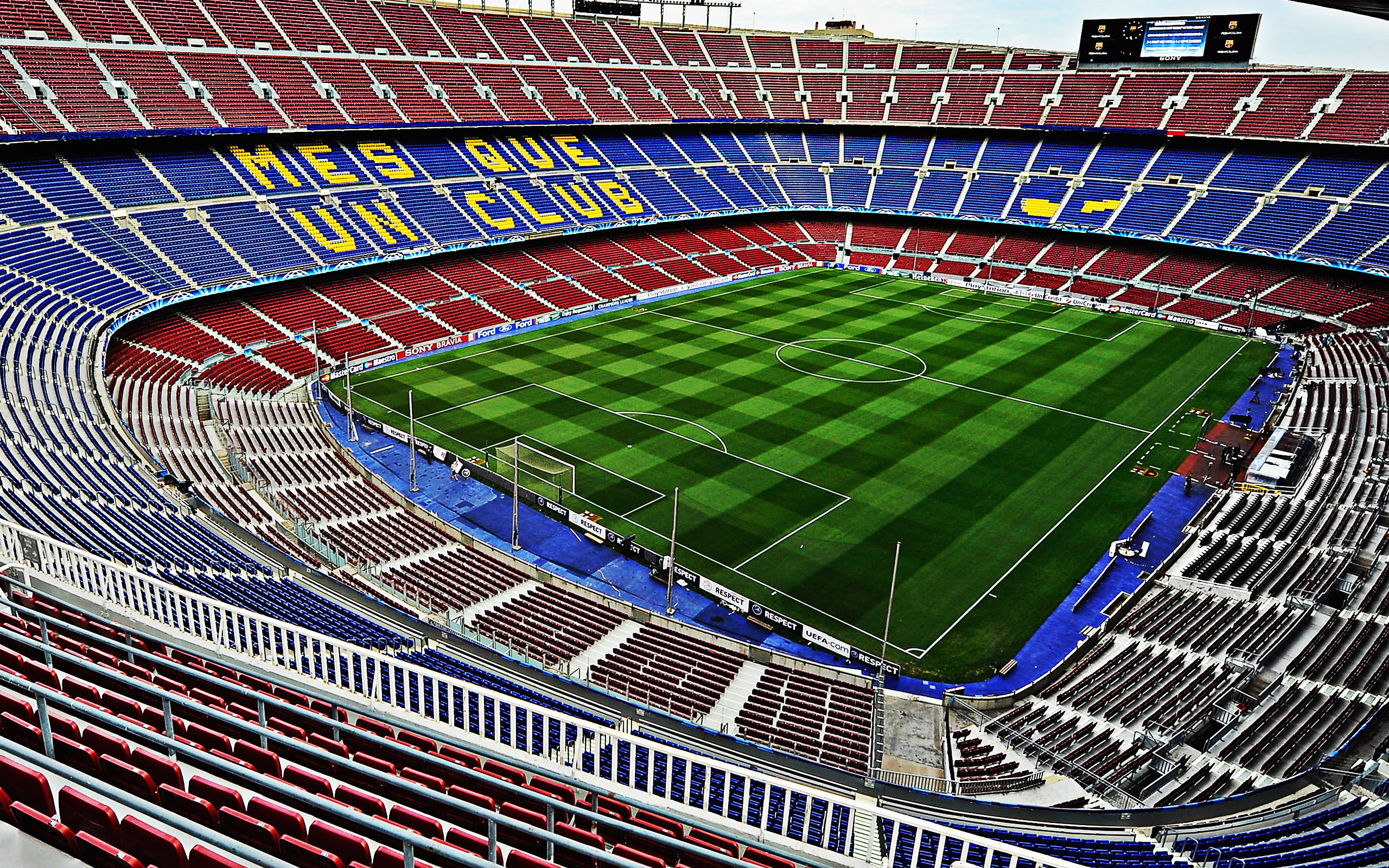 Download wallpaper Camp Nou, Barcelona, Catalonia, Spain, FC Barcelona stadium, inside view, La Liga, stadiums, sports arenas, Europe for desktop with resolution 2560x1600. High Quality HD picture wallpaper