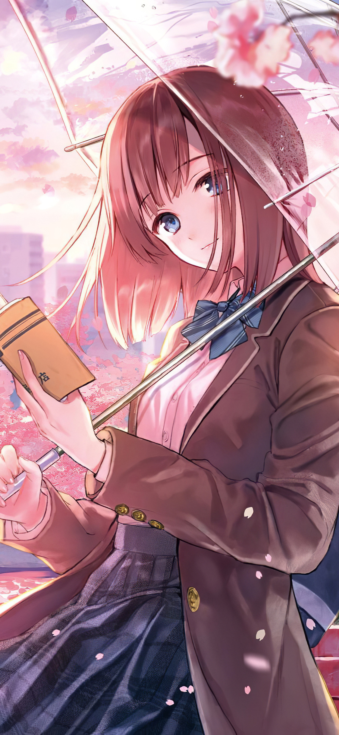 Anime Girl Cherry Blossom Season 5k iPhone XS, iPhone 10, iPhone X HD 4k Wallpaper, Image, Background, Photo and Picture