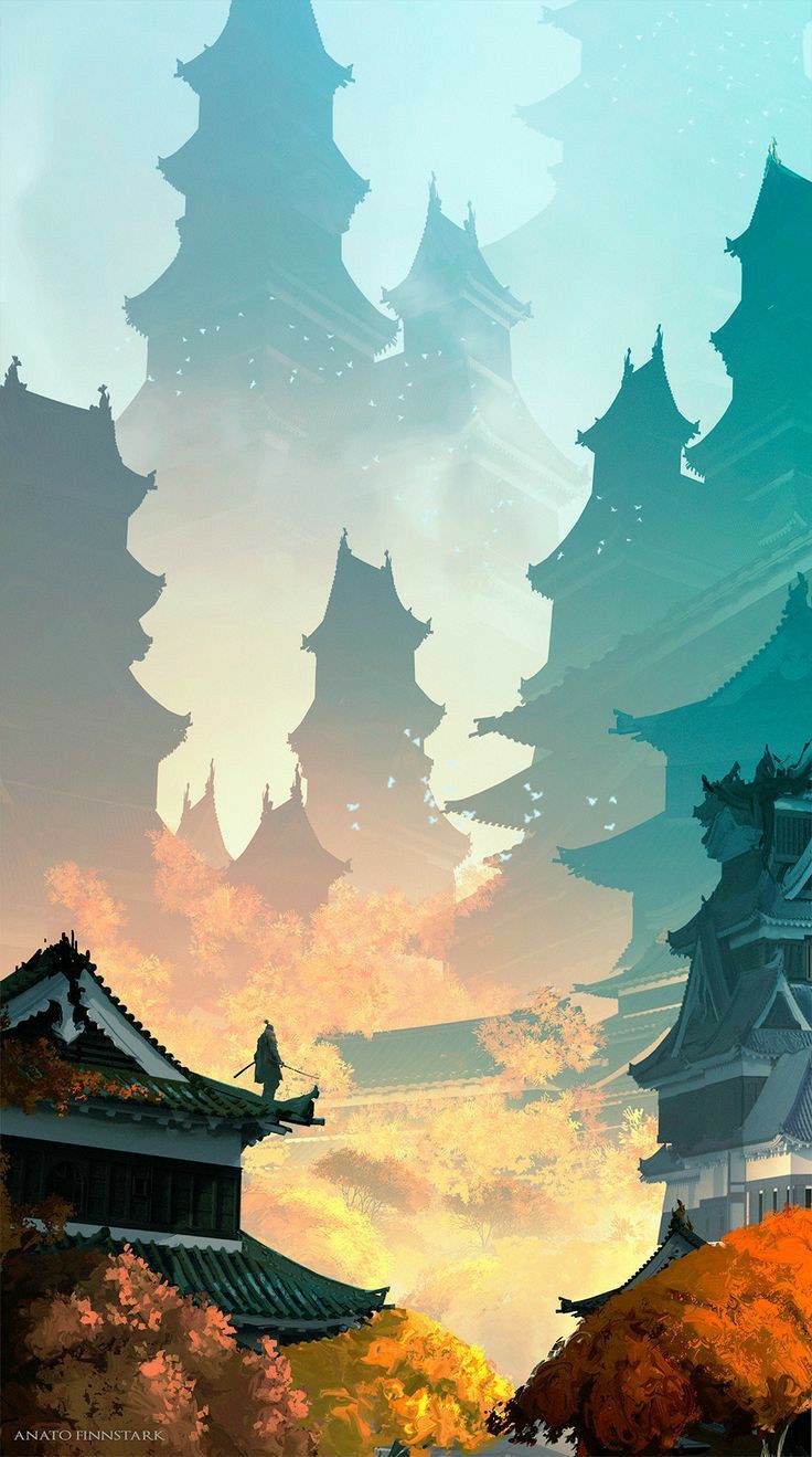 Epic China / Asia Town Art Wallpaper. Illustration de paysage, Paysage manga, Paysage magnifique dessin