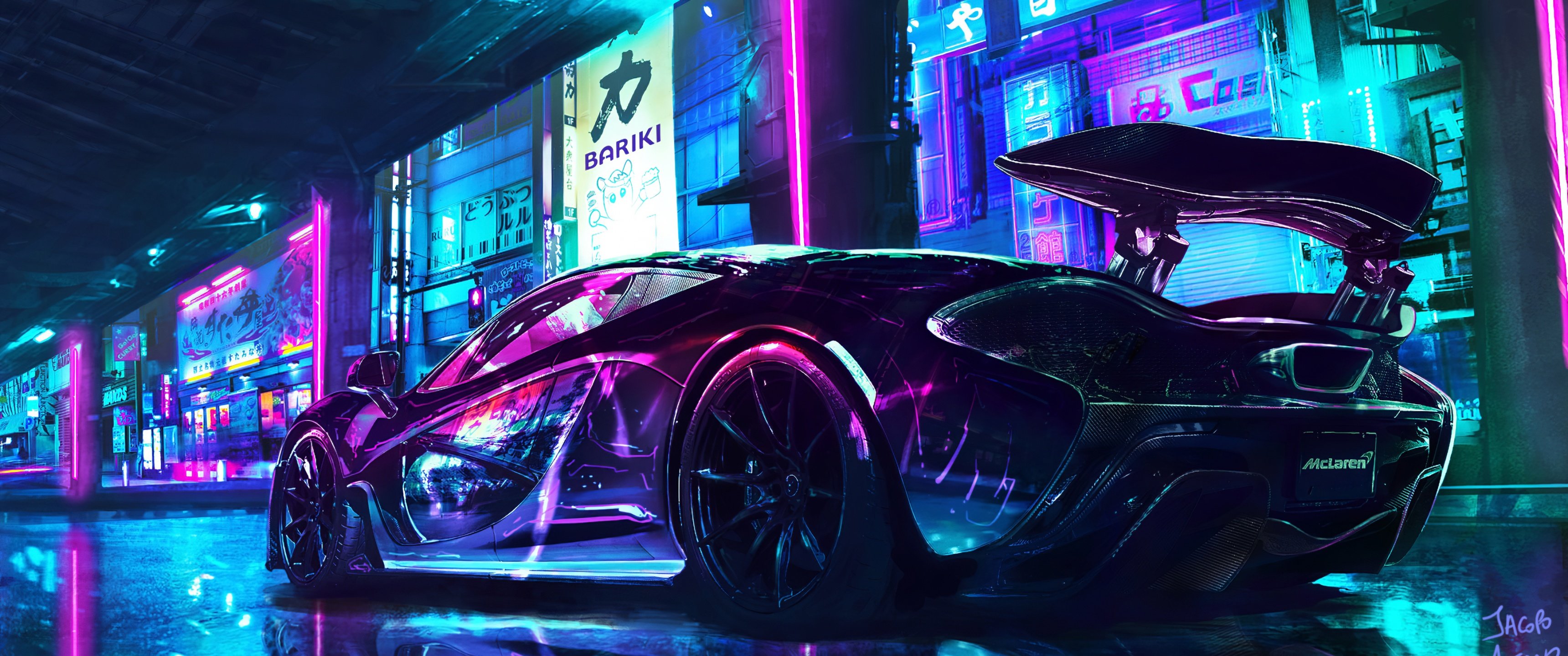 Cyberpunk Wallpaper 4K, McLaren, Supercars, Neon art, Cars