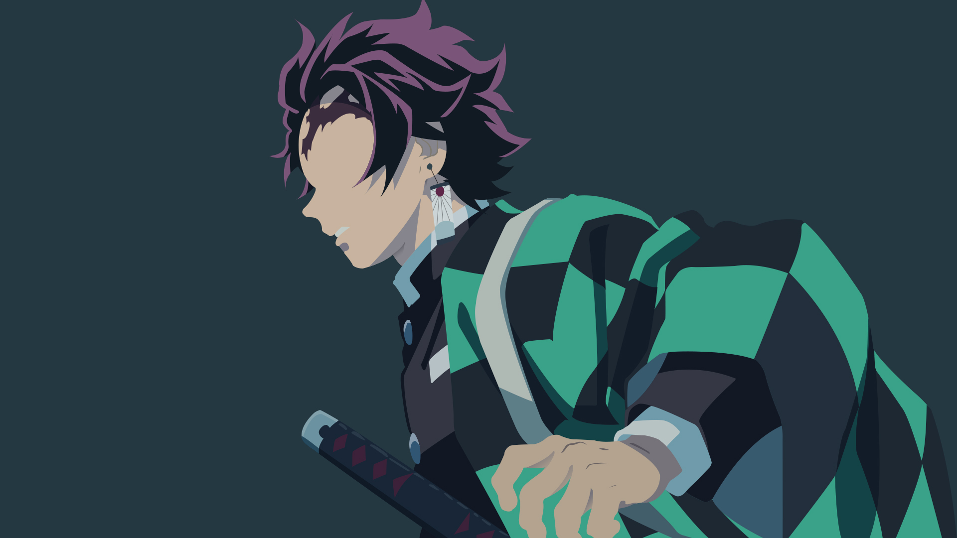 Demon Slayer Tanjirou Kamado Wearing Black And Green Checked Dress With Black Background HD Anime Wallpaper