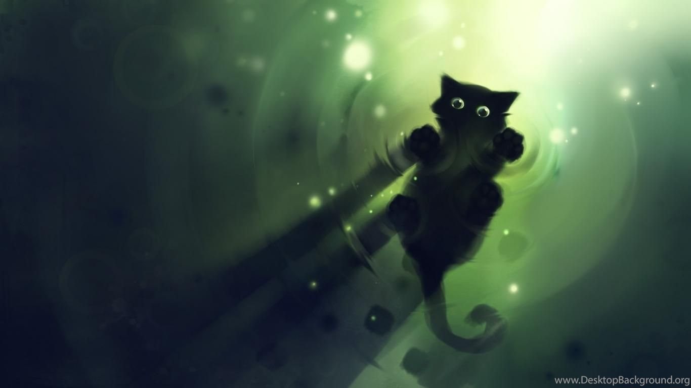 Wallpaper Anime Black Cat Free Green On Water Original Dark. Desktop Background