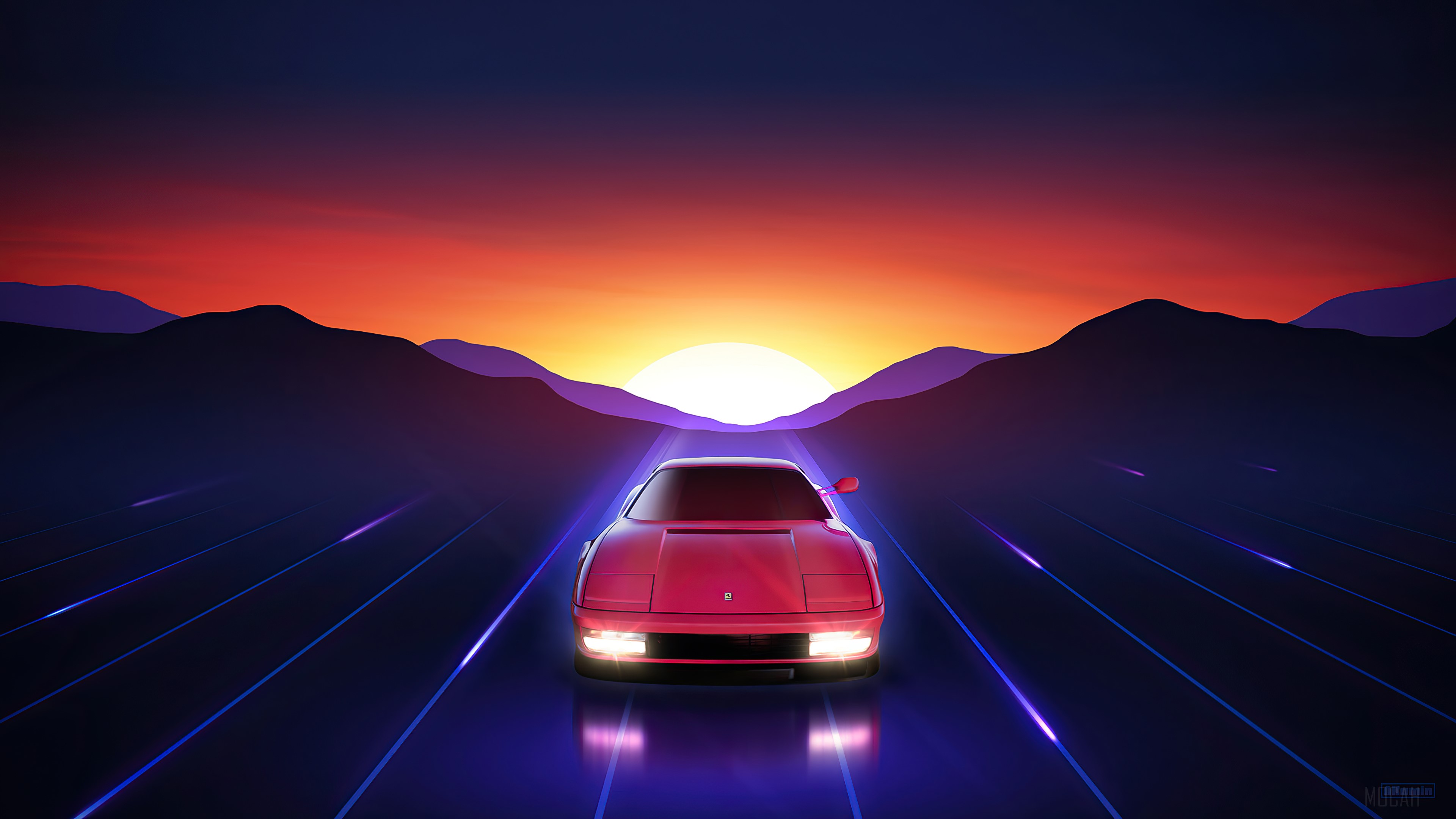 Ferrari, Sports Car, Sunrise, Digital Art 4k wallpaper. Mocah HD Wallpaper