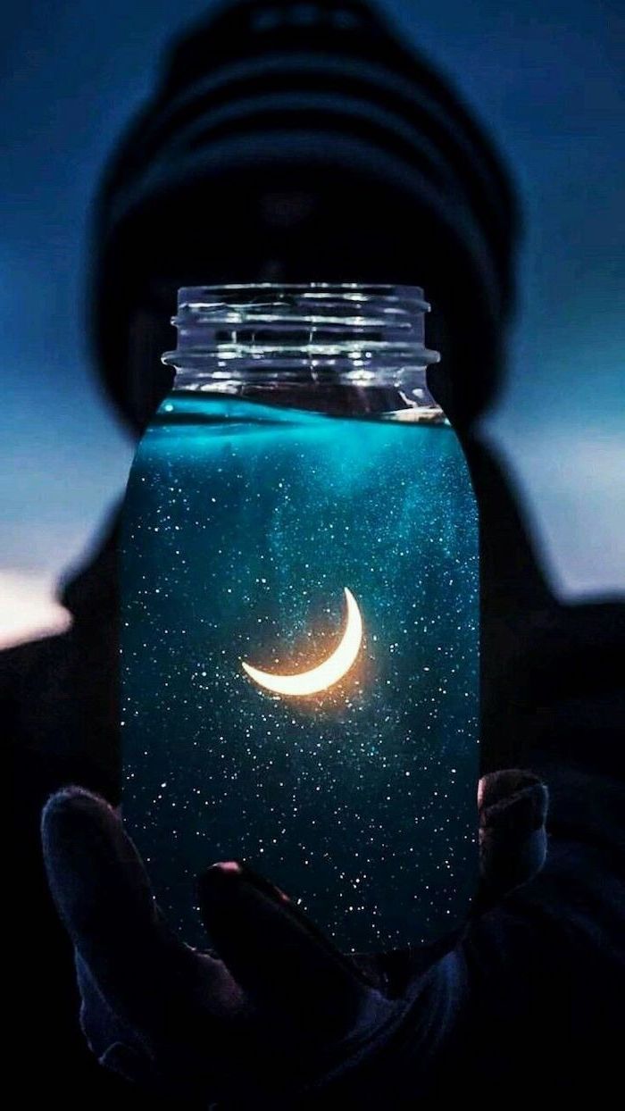 cute iphone background, person holding a jar, stars and moon inside. Cute background, Photography wallpaper, Pretty wallpaper