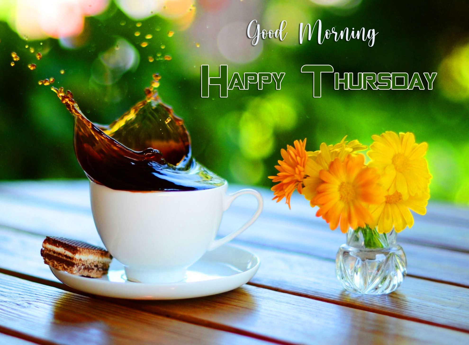 Splashing Coffee with Good Morning Happy Thursday Wish
