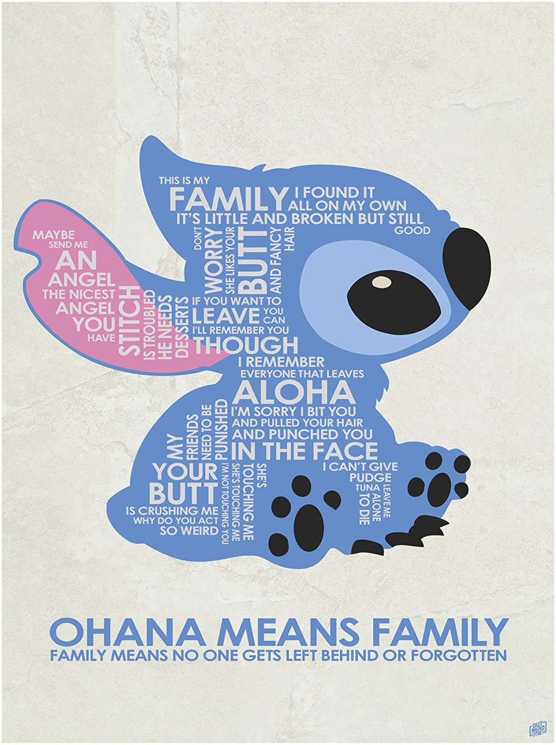 Ohana Means Family Word Art Print Poster by Artist Stephen Poon. 12 x 18 Home & Kitchen Wall Art